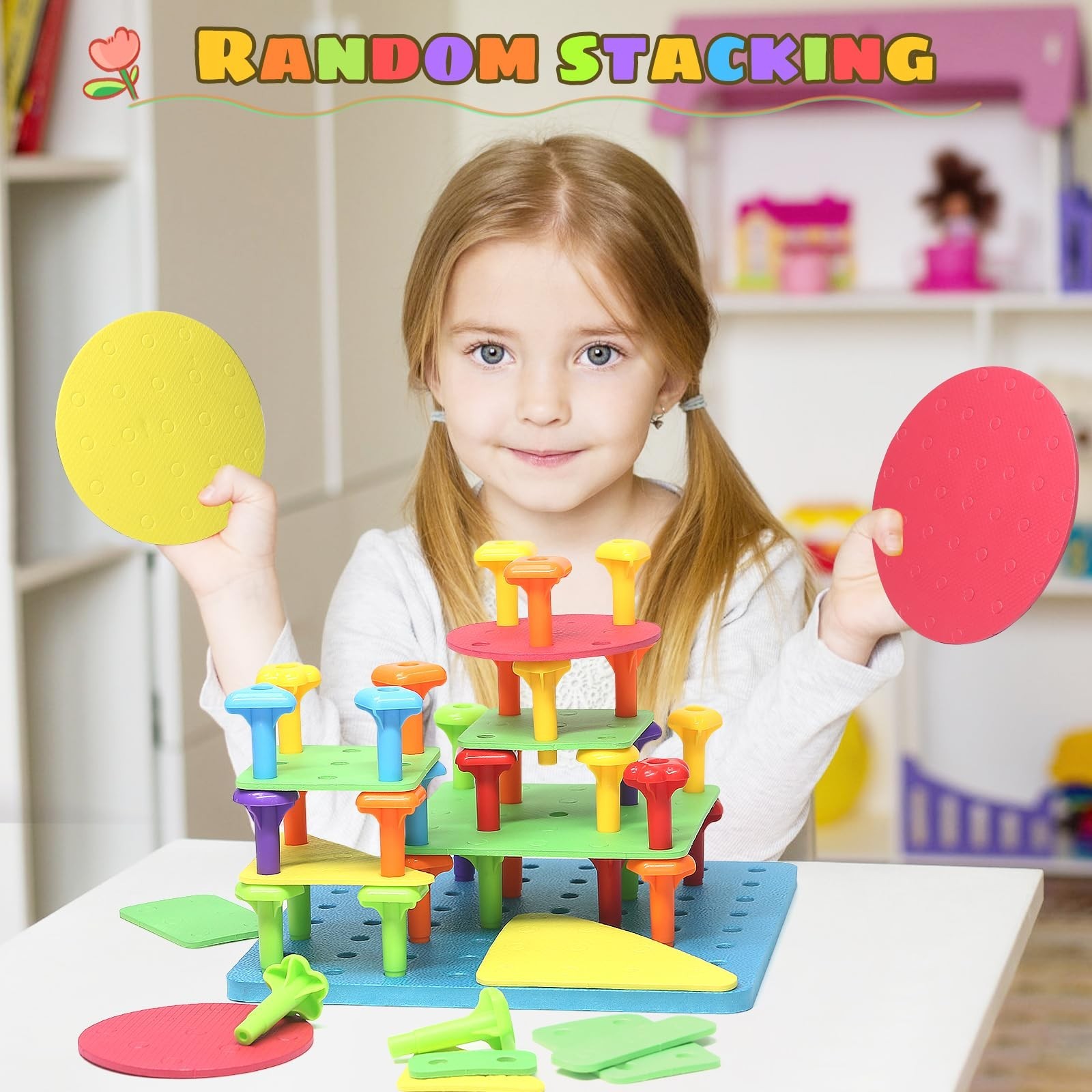 Peg Board Toy set 73Pcs DIY Building Stacking Toys for Kids 3-6 Years…