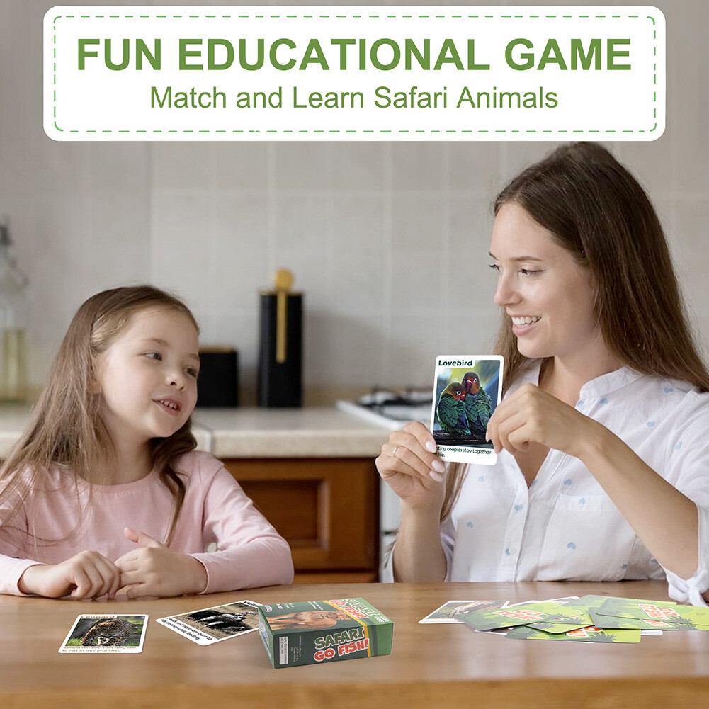 Go Fish Flash Cards Game Safari Animal Educational Card for Children Kids Adults