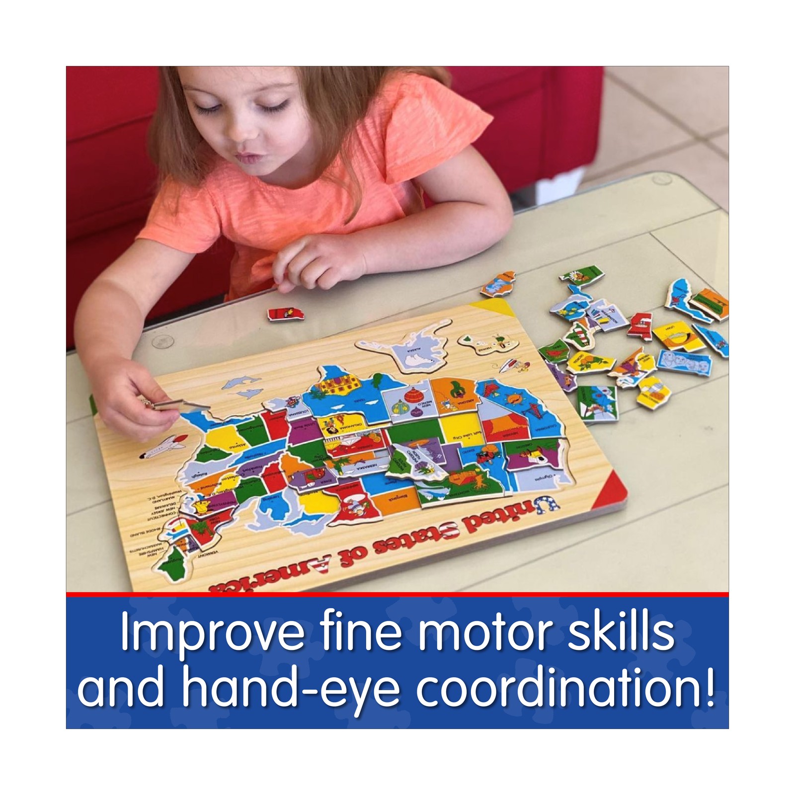New – The Learning Journey Lift & Learn Puzzle – USA Map: 40 Pcs – Ages 3-6