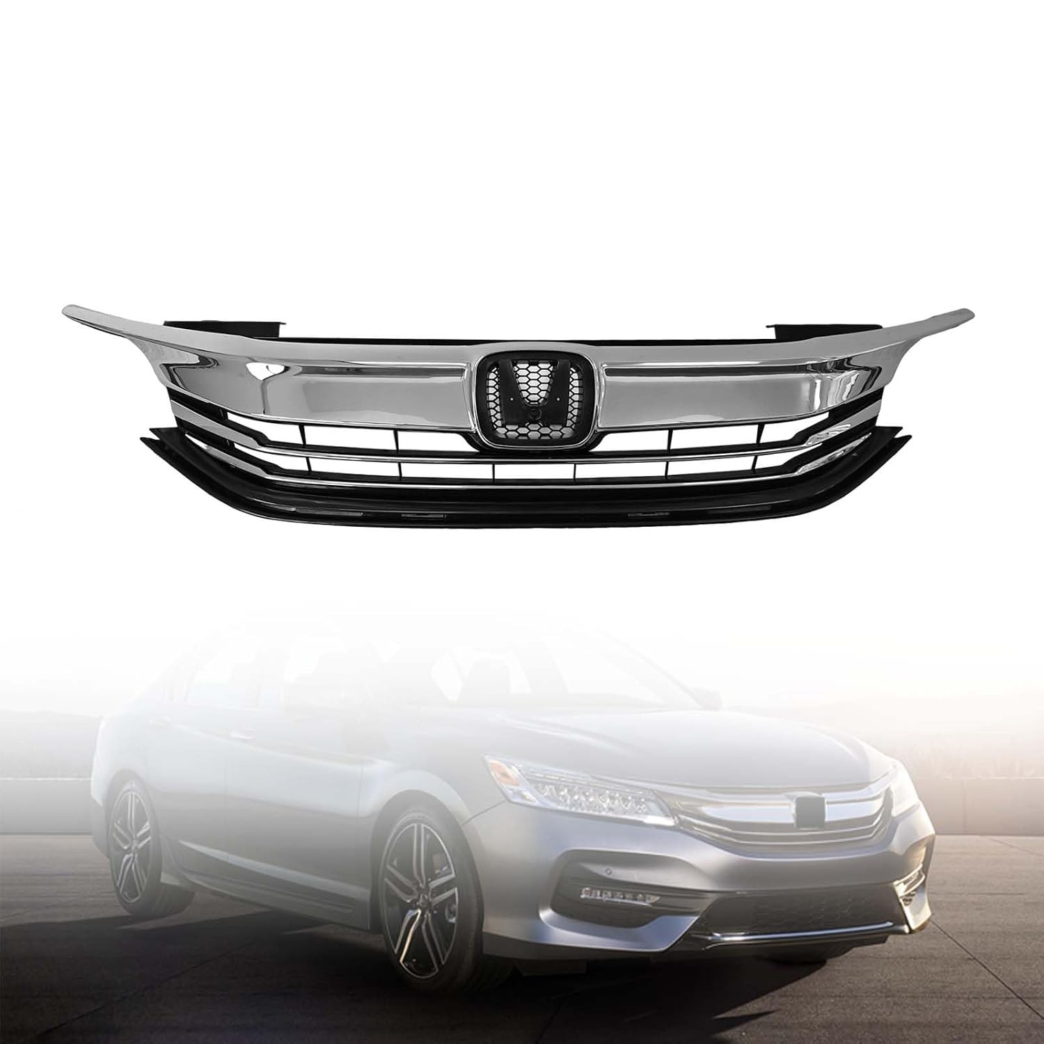 Front Bumper Upper Grille Grill Compatible 2016 2017 Honda Accord Sedan 4 Door