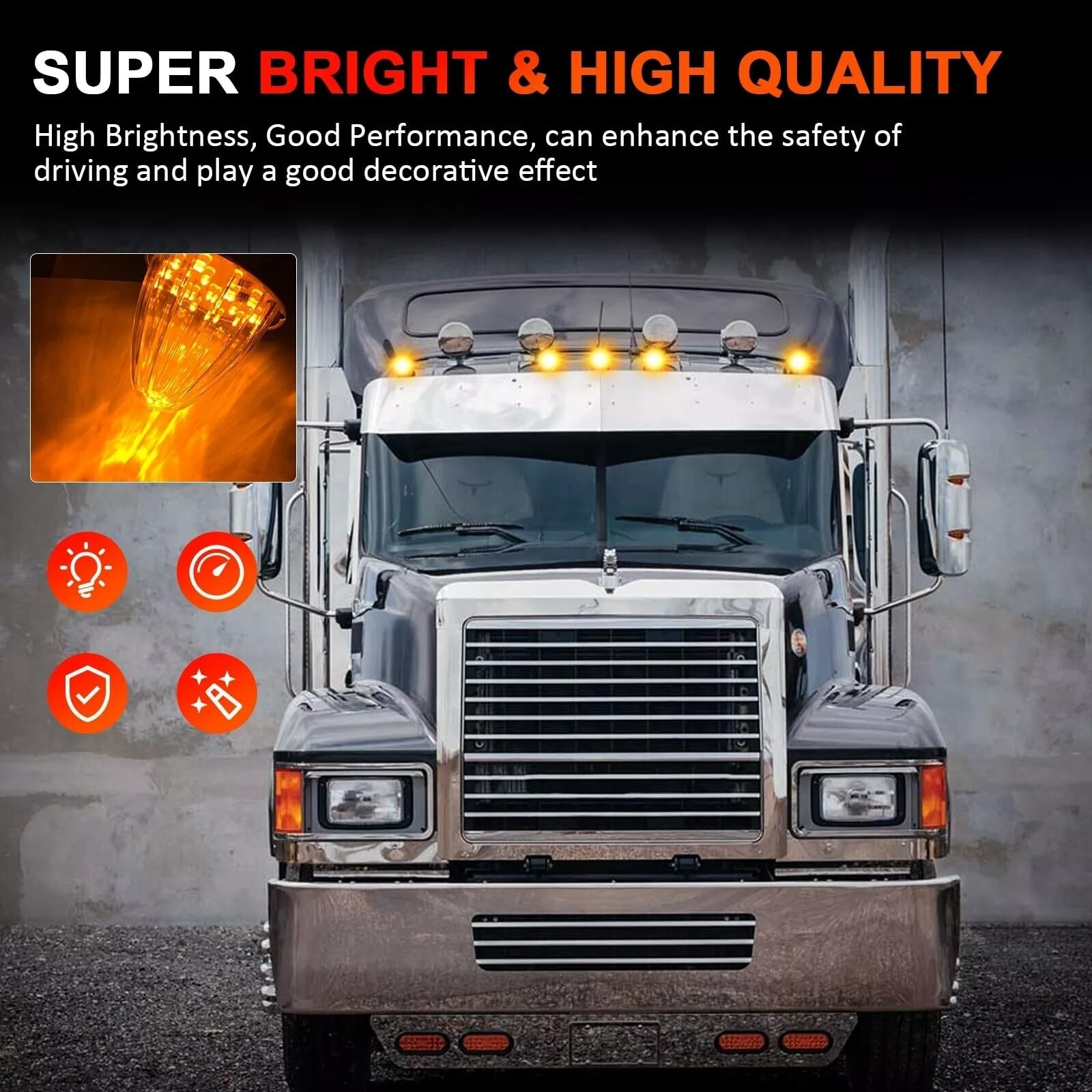5Pcs Cab Marker Roof Running Amber Torpedo Top Lights Assembly Super Bright L…