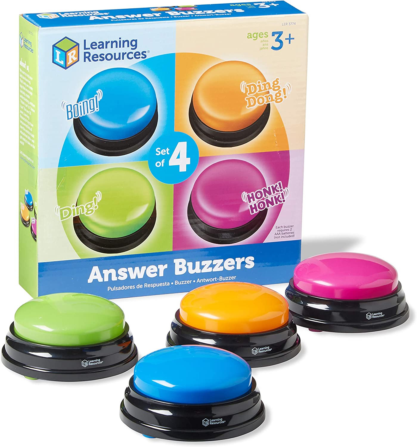Learning Resources Answer Buzzers – Set of 4, Ages 3+ Assorted Colored Buzzers,