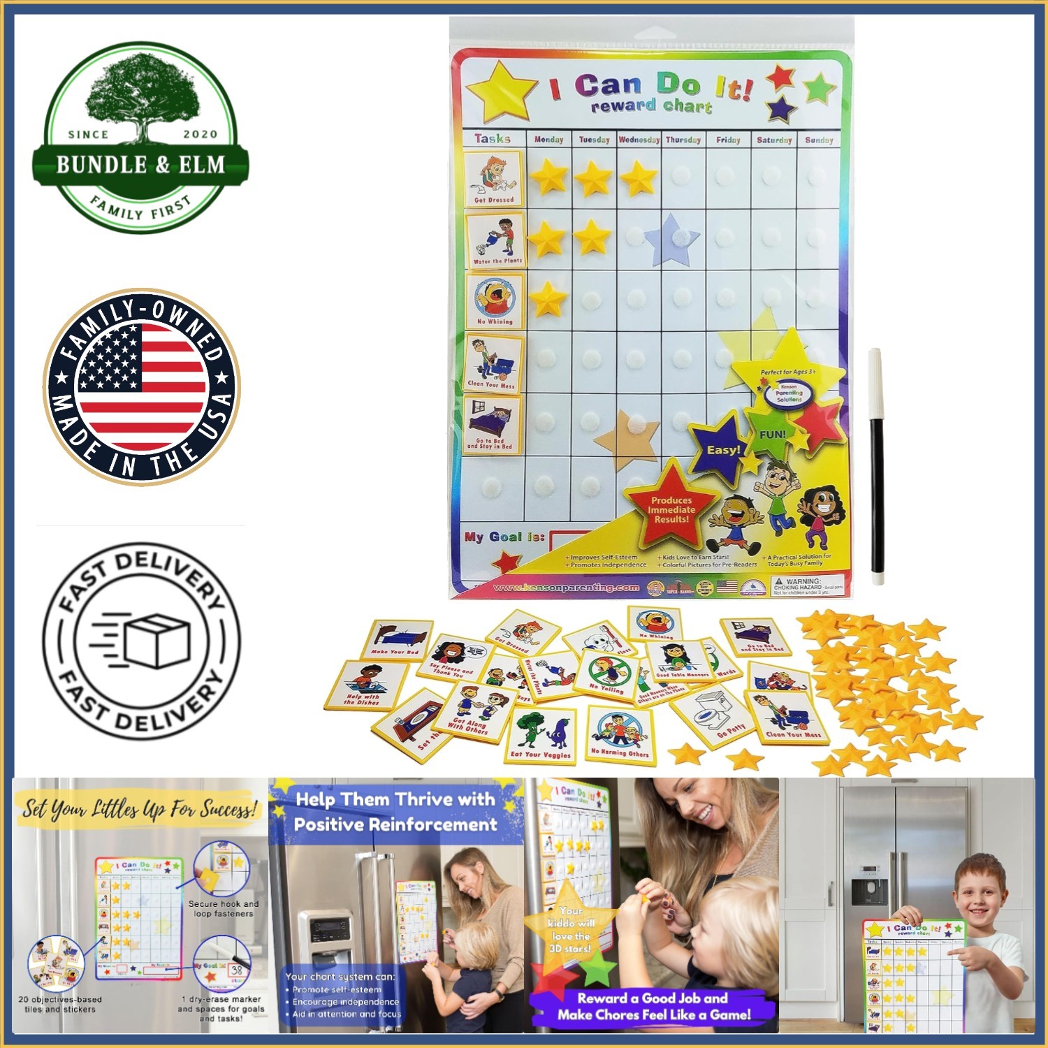 11×15.5-Inch Star Theme Reward Chart for Children, Encourages Independence