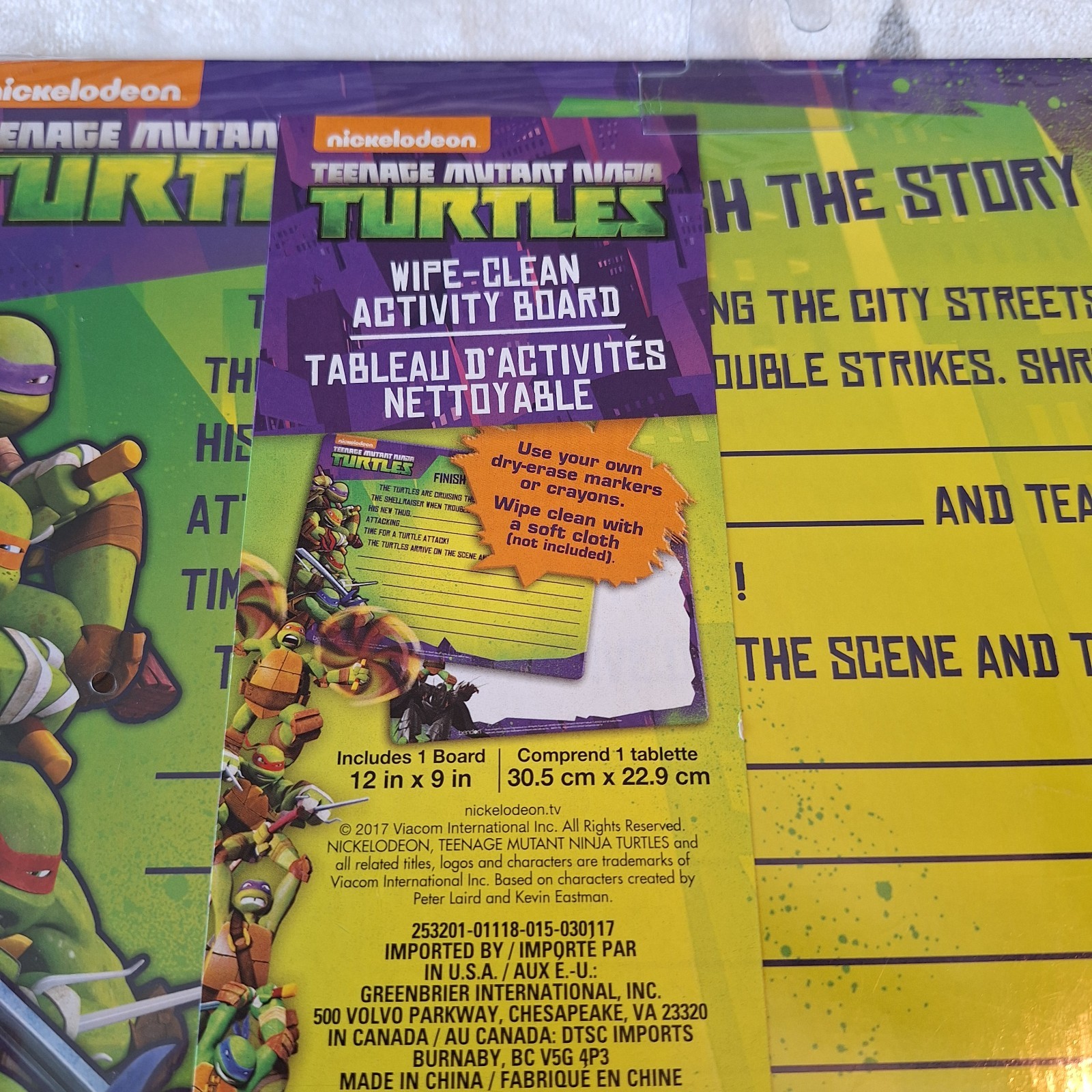 TEENAGE MUTANT NINJA TURTLES WIPE-CLEAN ACTIVITY BOARD DRY ERASE KIDS FUN!