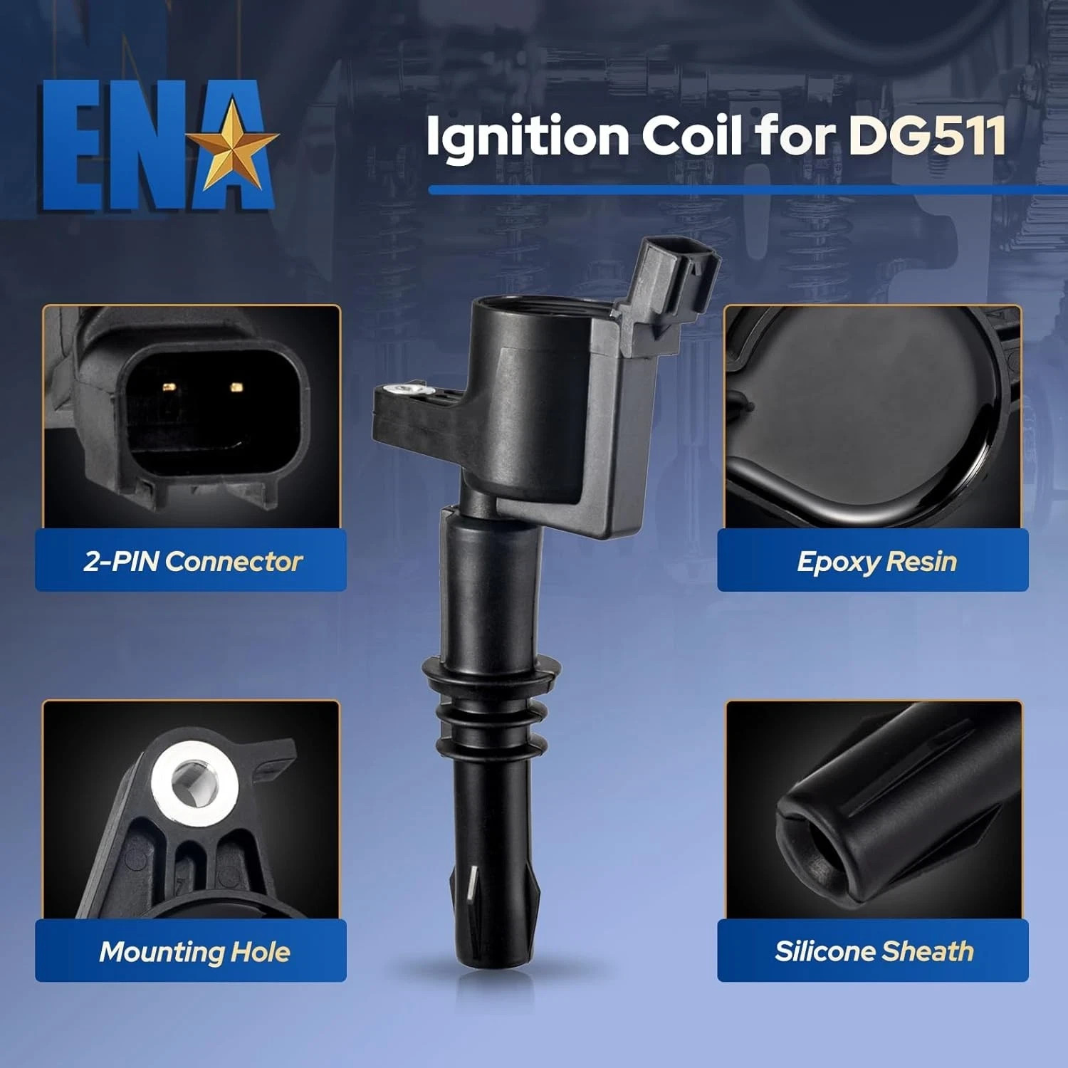 ENA Set of 8 Straight Boot Ignition Coil Pack Compatible with Ford Lincoln