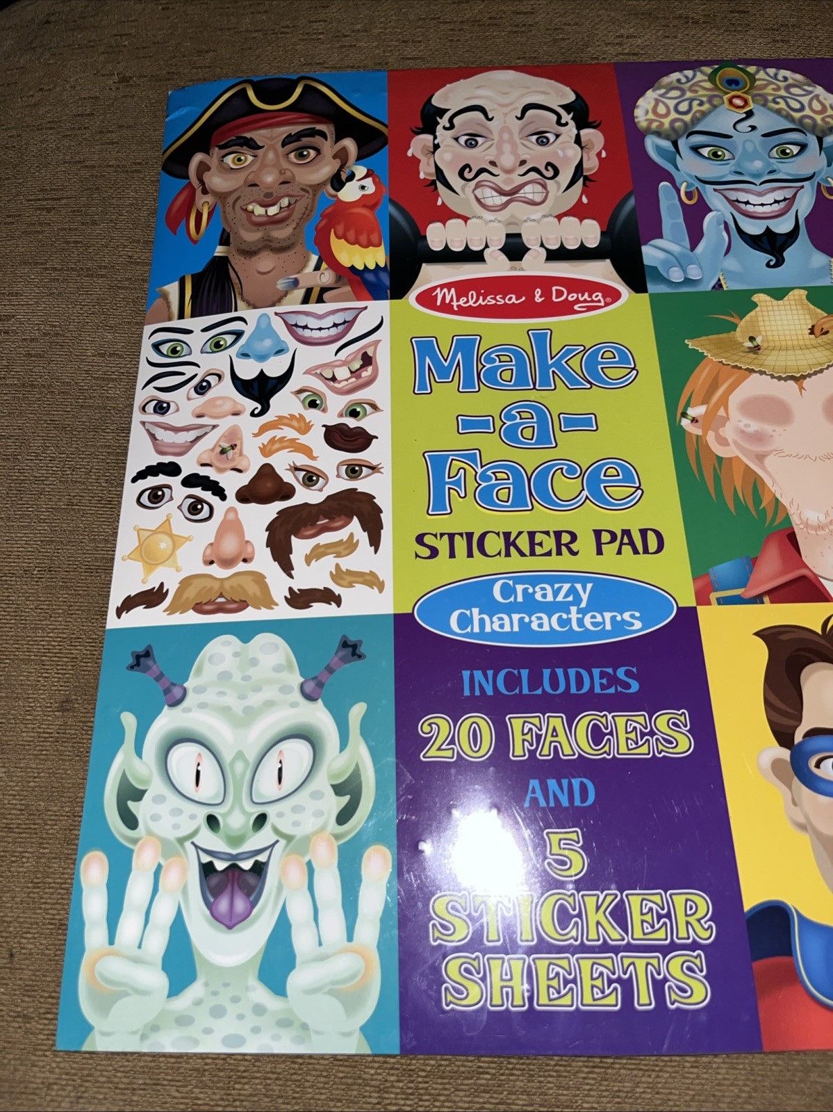 Melissa & Doug Make-a-Face Sticker Pad Crazy Characters 20 Faces New Sealed