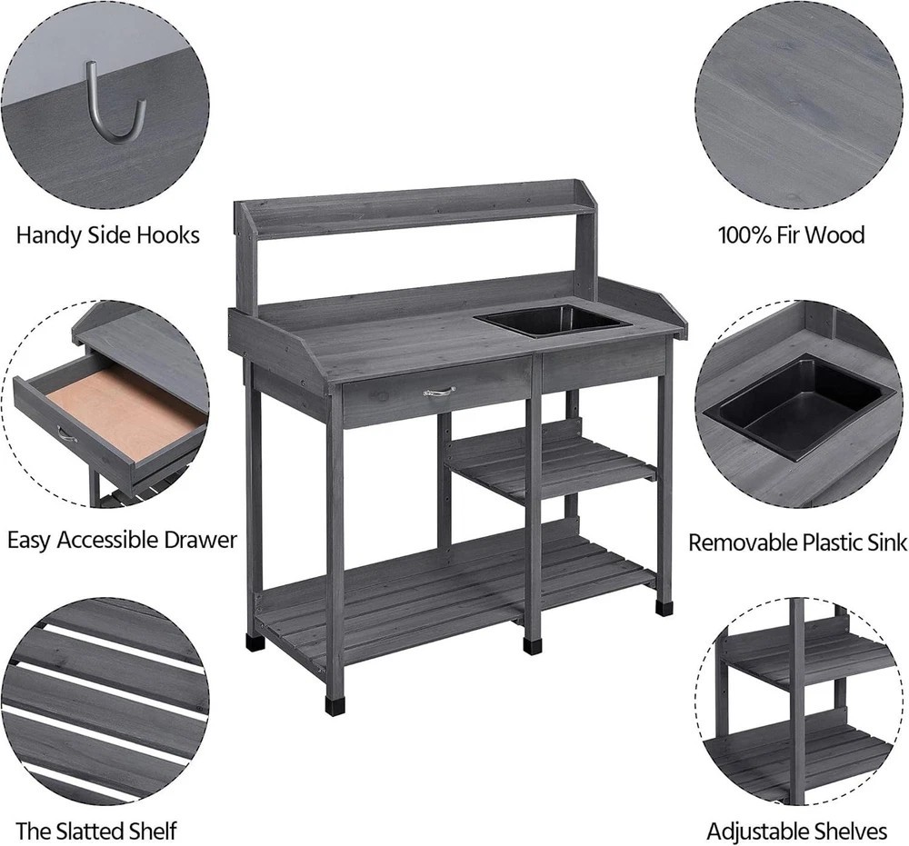 Outdoor Potting Bench Table Potters Benches Garden Workstation for Horticulture