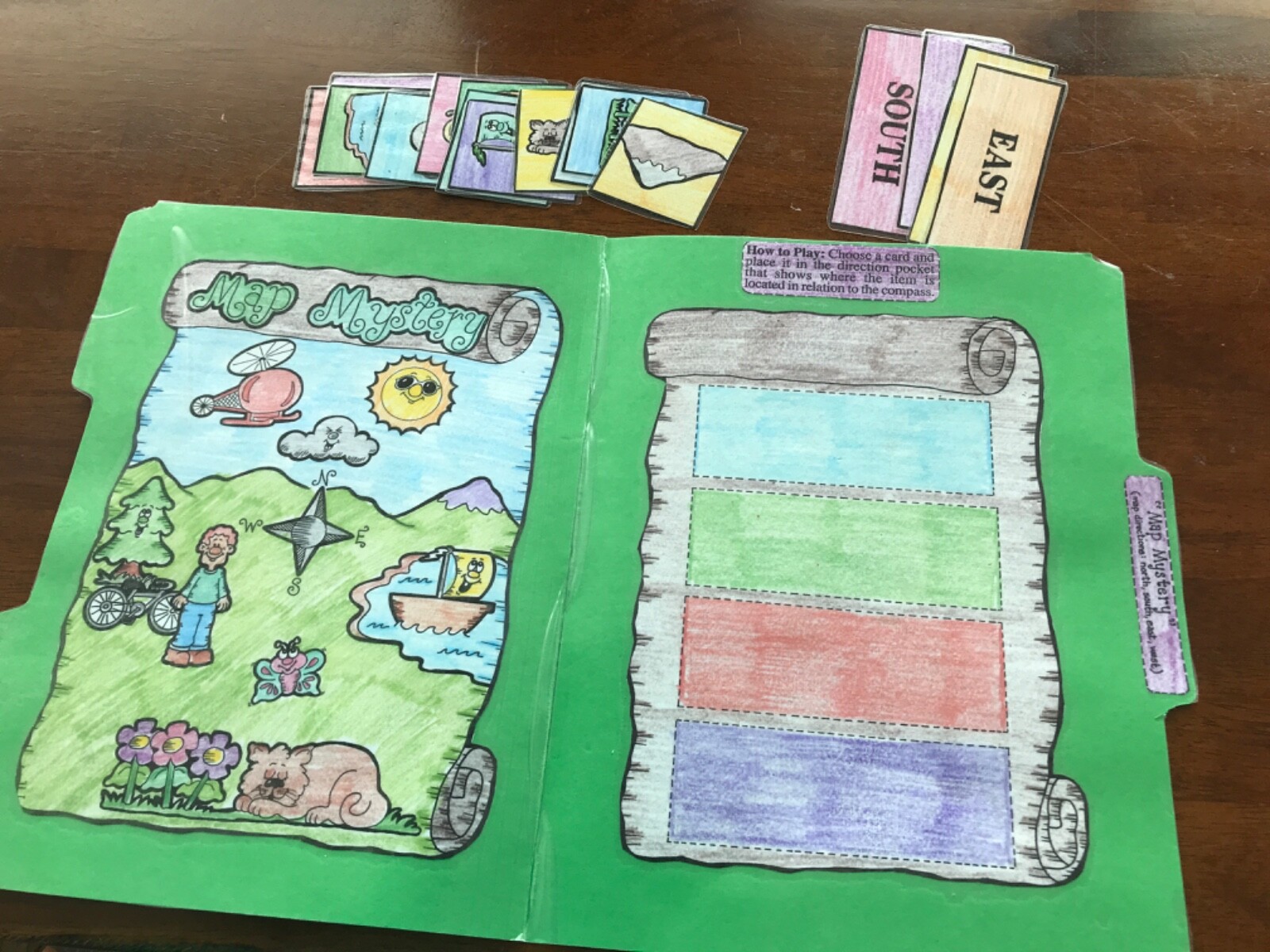 Map Mystery! Map directions Social Studies grades k-4 file folder game