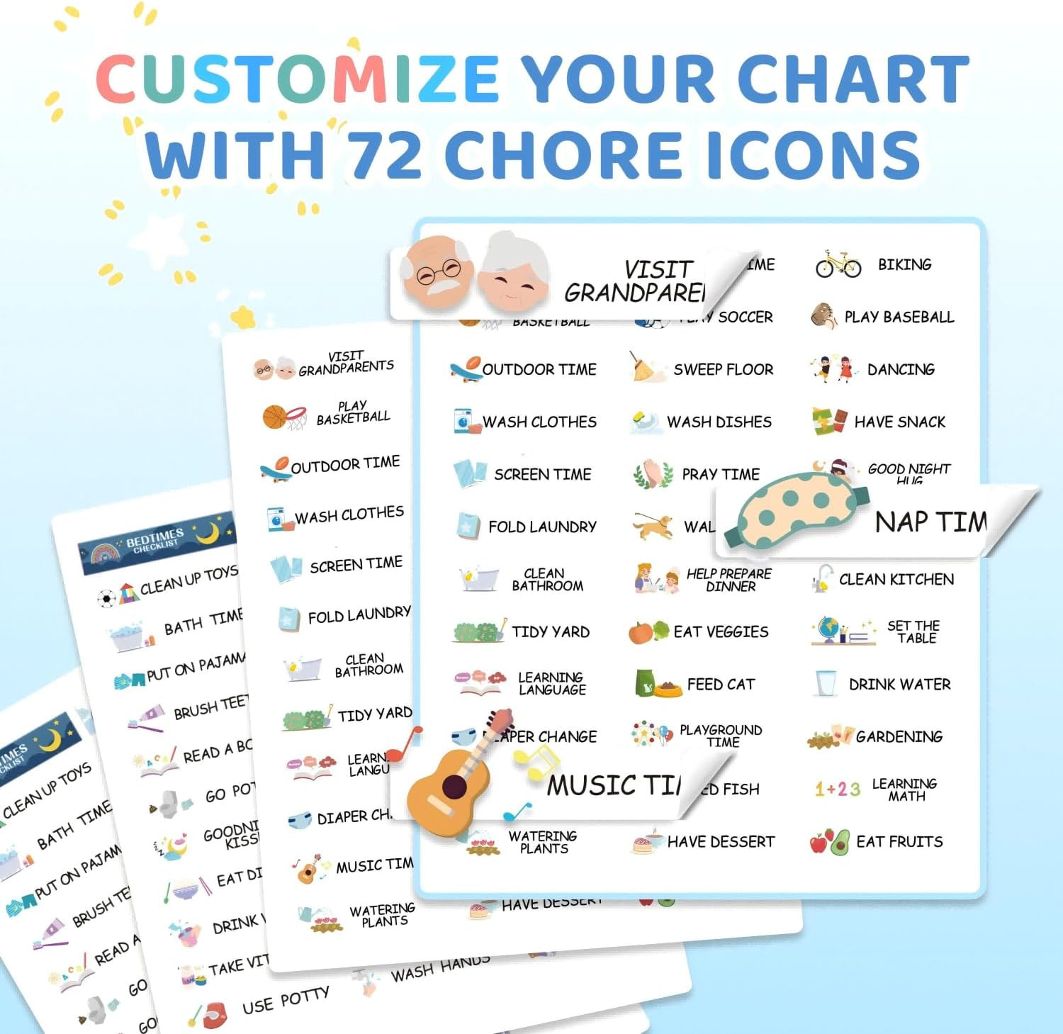 2 in 1 Namable Chore Chart – Dry Erase Morning/Bedtime Routine Chart for Kids –