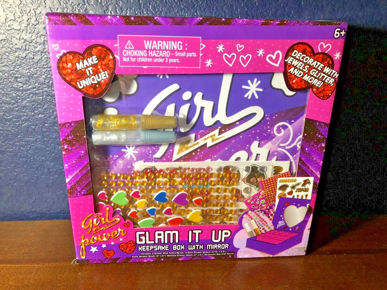 Arts & Crafts KEEPSAKE BOX Decorate! Jewels, Glitter, Stickers! Girl Power Glam!