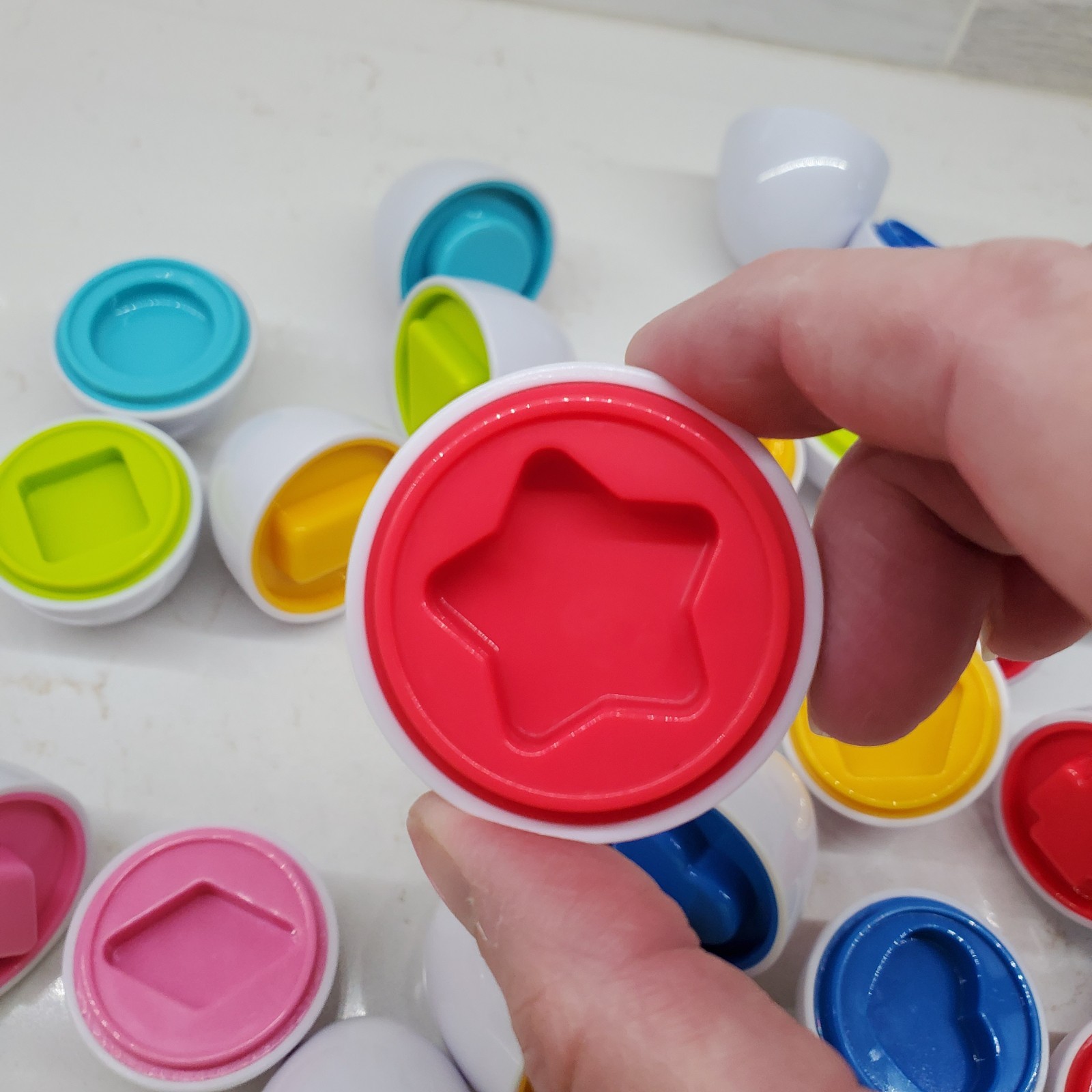Matching Shapes Game 12 Plastic Eggs – Shapes & Color Sorter Educational Play