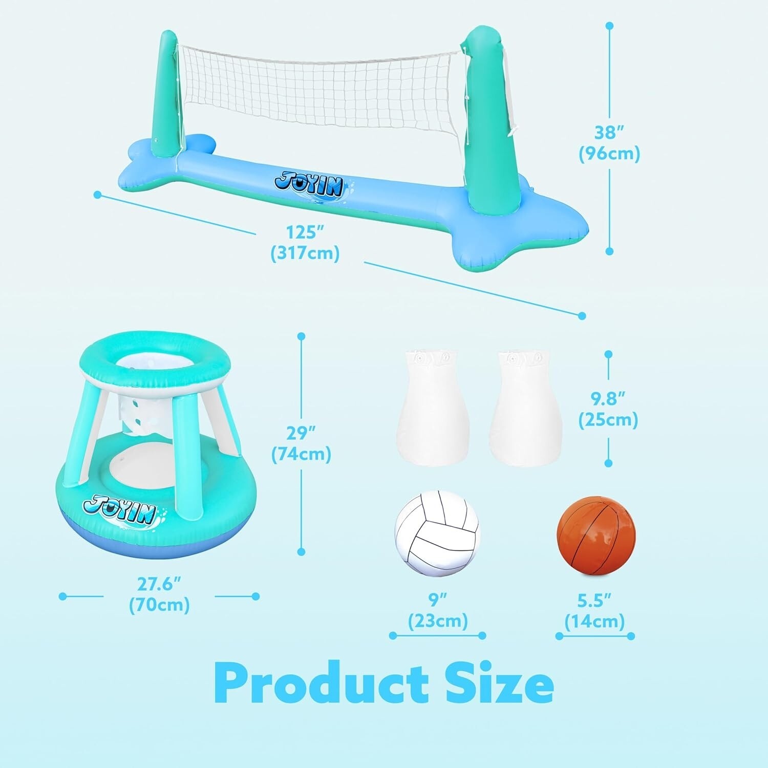 JOYIN XL Inflatable Pool Float Set, 125” Volleyball Net & Basketball Hoops,