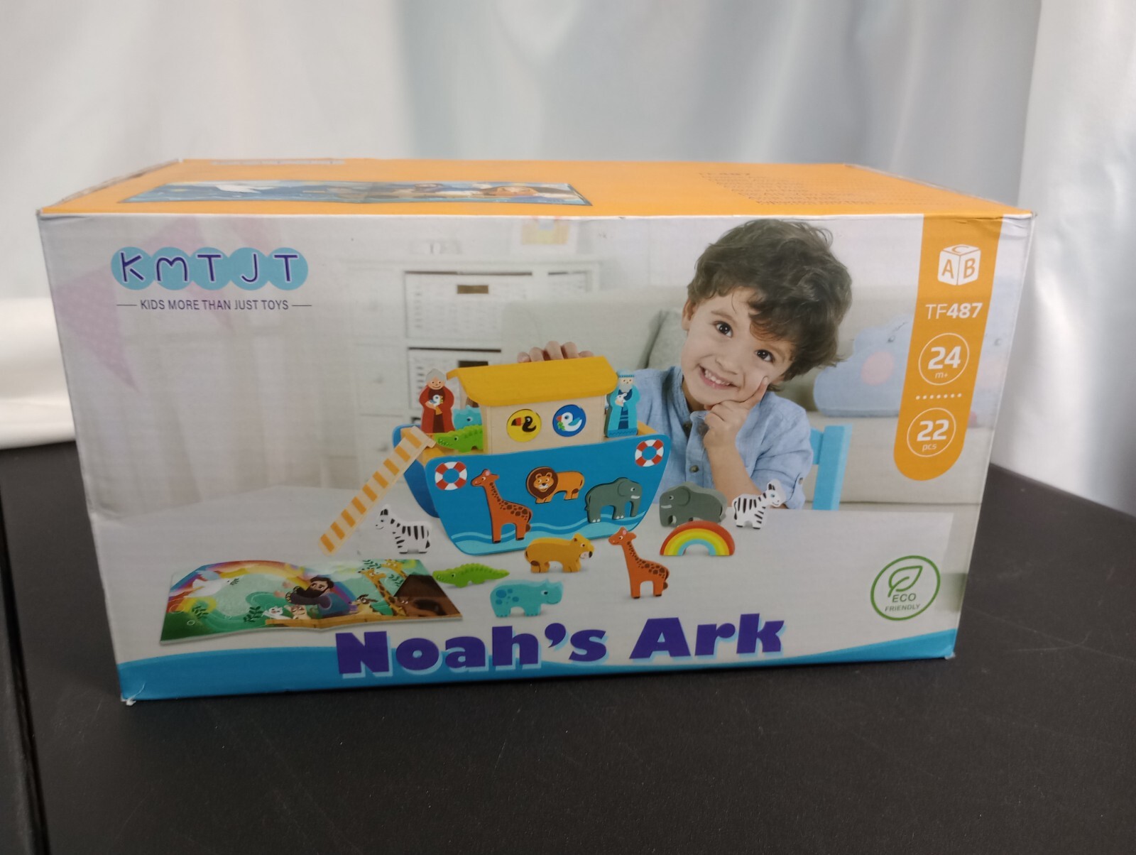 KMTJT Toddlers Wooden Noahs Ark Toy Animal Playset, Kids Educational Gift