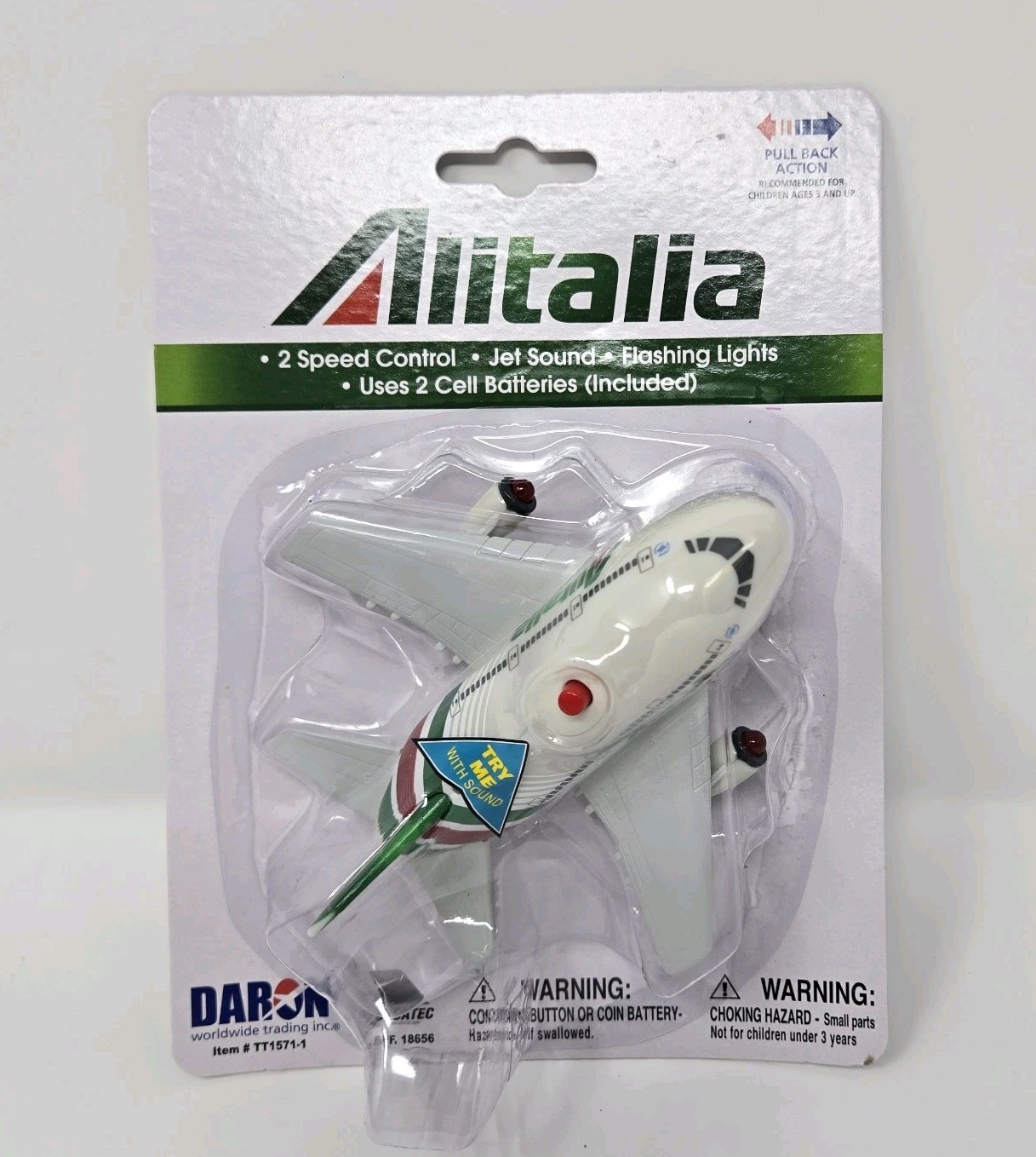 ALITALIA Toy Kids Fun Plane Jet Pull-Back Release Light Up & Noises HTF RARE New
