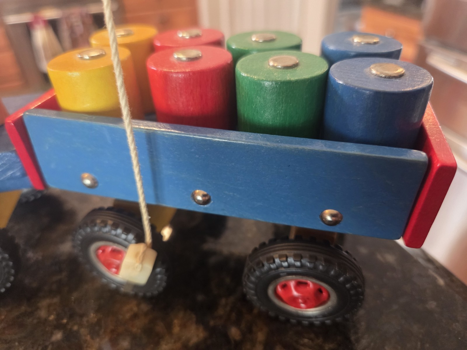 1970s HEROS Wooden Toy Crane Truck with Magnetic Blocks Made In West Germany