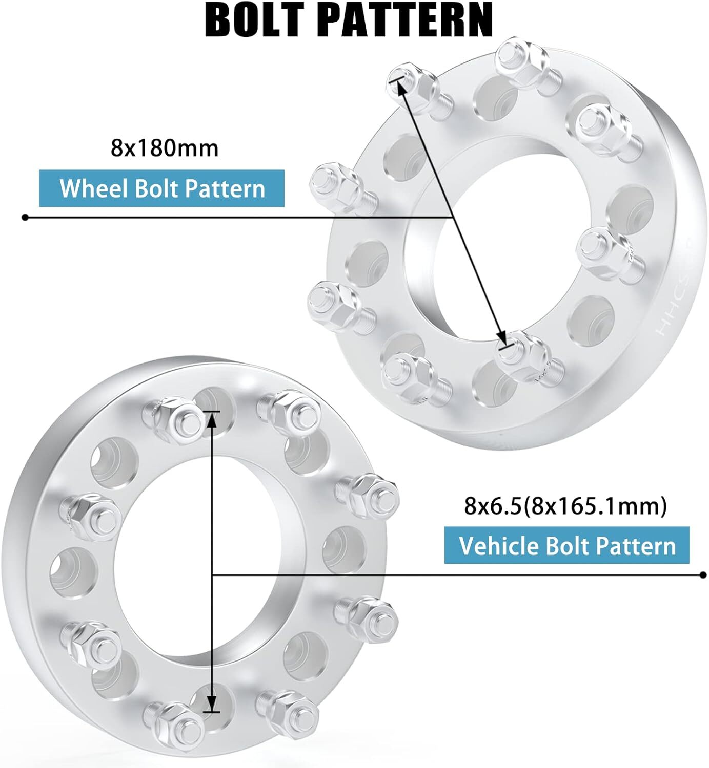 8×6.5 to 8×180 Wheel Spacers 1.5″(38mm) Bore 117mm with M14x1.5 Studs for Chevy