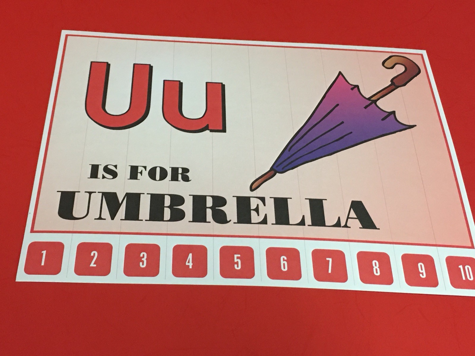 Letter U Umbrella – Number Sequencing Puzzle, numbers 1-10 Laminated