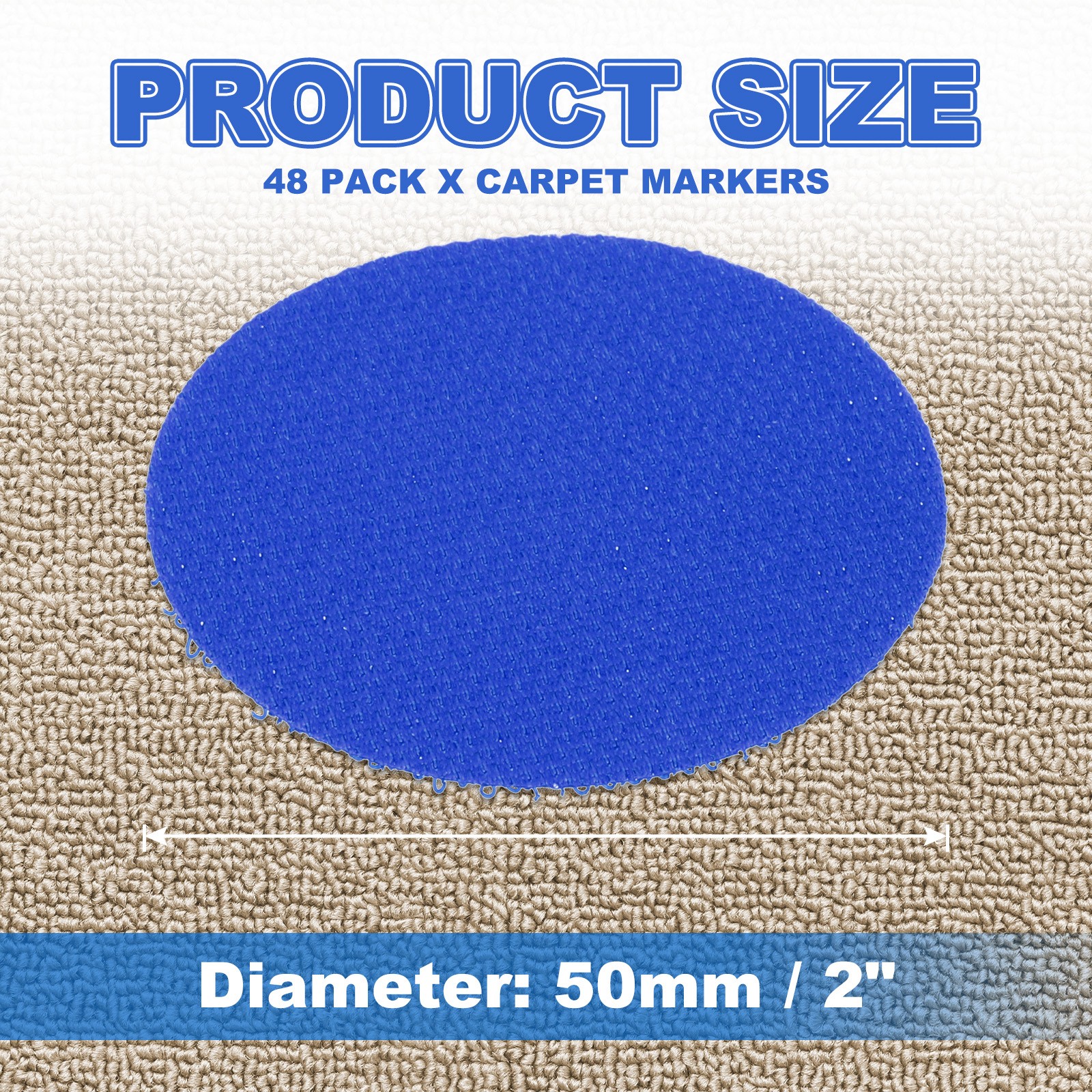 48pcs Carpet Marker Spots 2 Inch Round Floor Markers Non Slip Carpet Dots, Blue