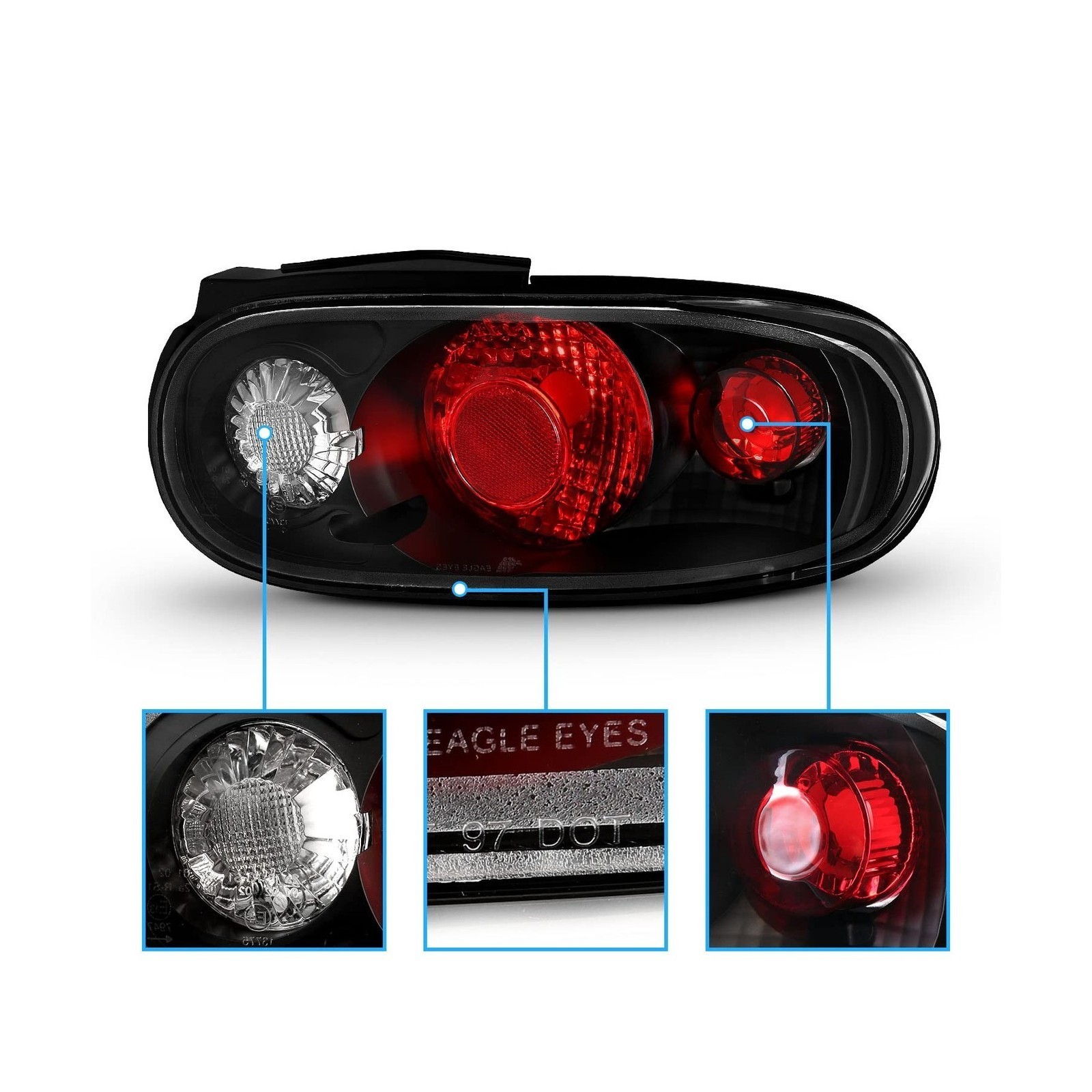 Black Replacement Tail Lights Pair – Fit For Mazda Miata 1990-1997