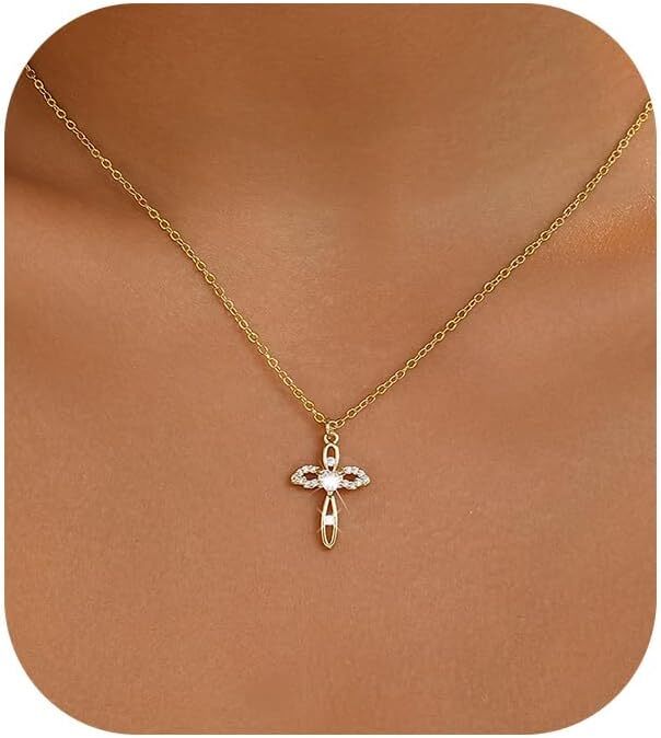 Gold Cross Necklaces for Women Trendy,Dainty Gold Necklace 14K Gold Plated Cross