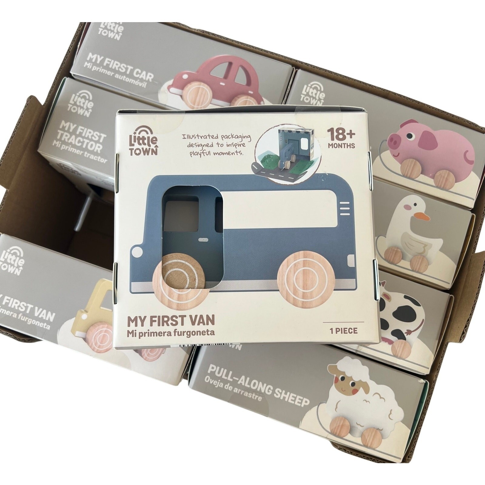 Little Town Wooden Baby Toy Lot 8 NIB Pull-Along Animals & Cars Aldi Montessori