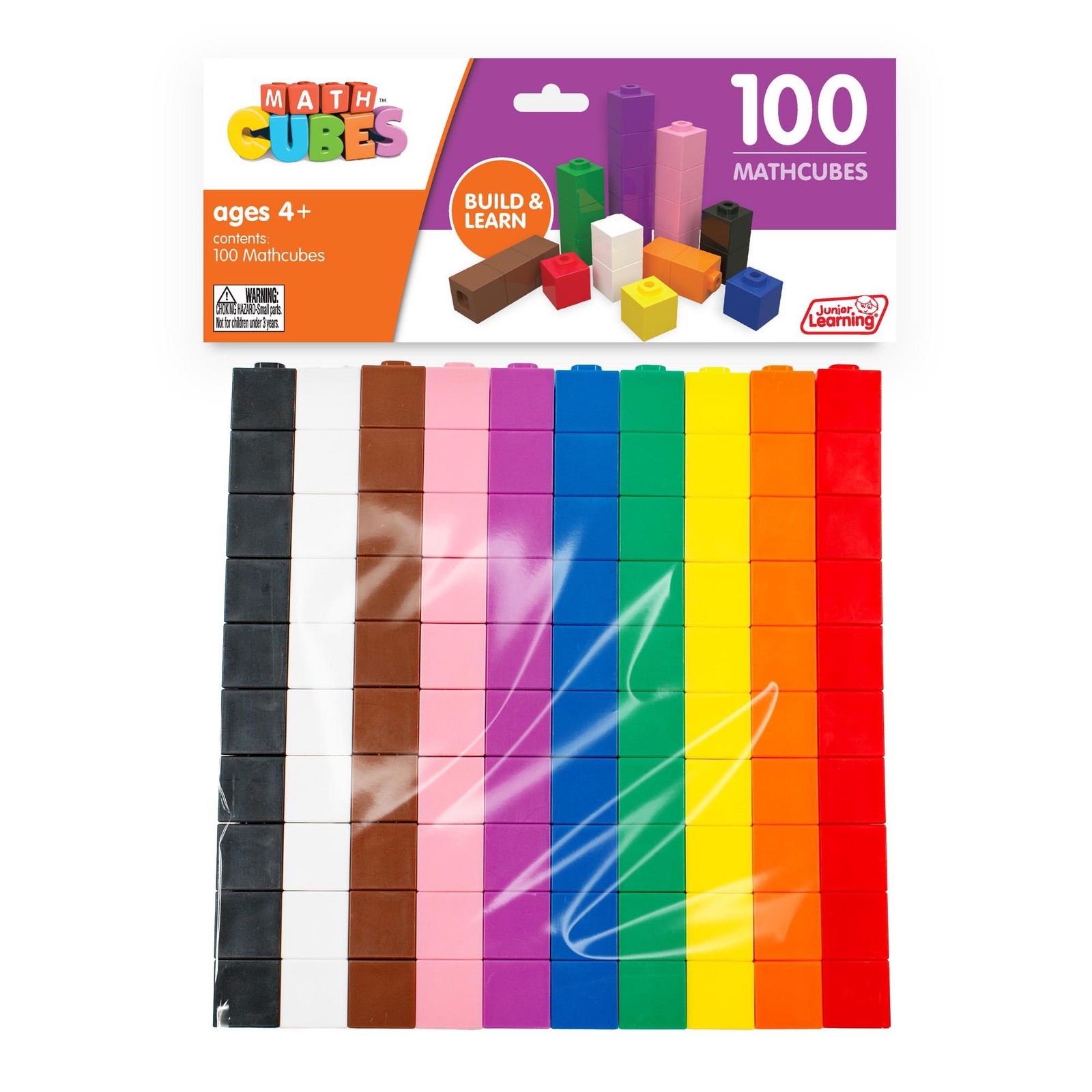 Junior Learning: Pack of 100 Multi-Colored Mathcubes, Educational Aid, Kids