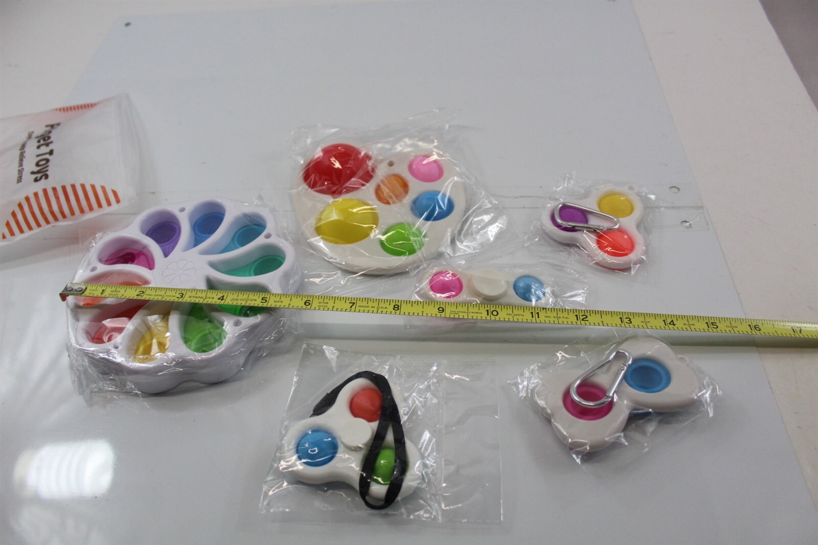 Fidget Bubble Toys Lot of 6 White with Bright Multi-Colors