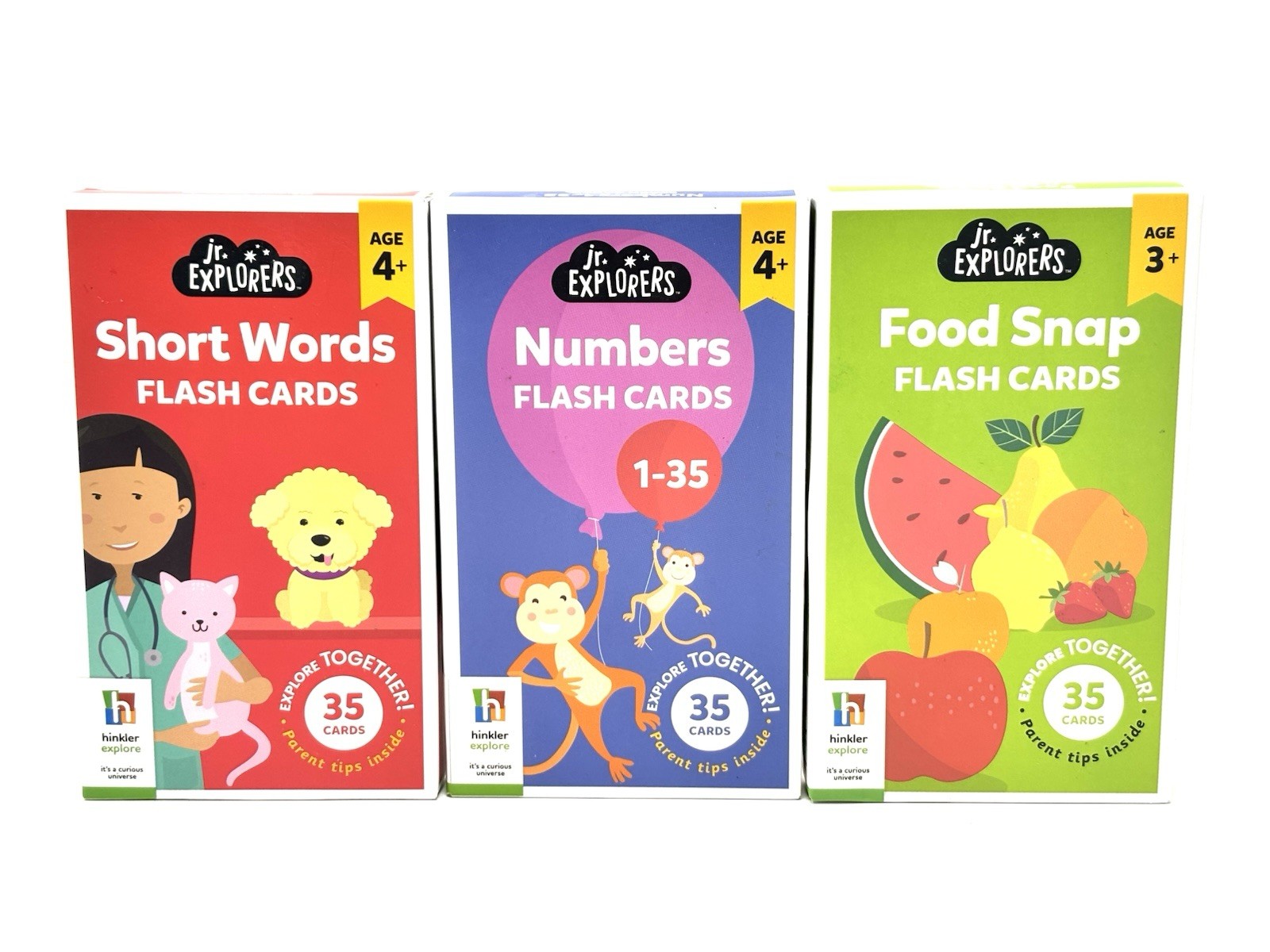 NEW Flash Cards by jr. EXPLORERS – Numbers / Food / Short Words – LOT of 3