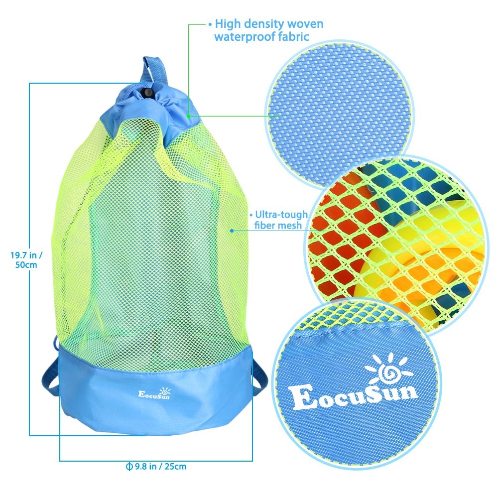 EocuSun Large Mesh Beach Bag Tote Durable Sand Away Blue-Large, Blue