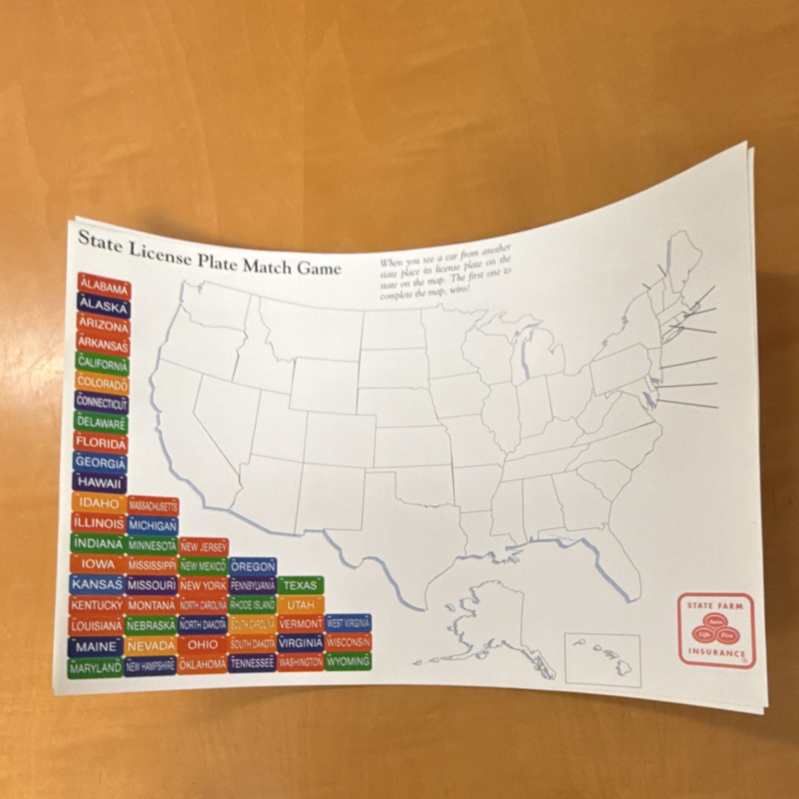 State Farm Insurance State License Plate Match Game US Map Geography Educational