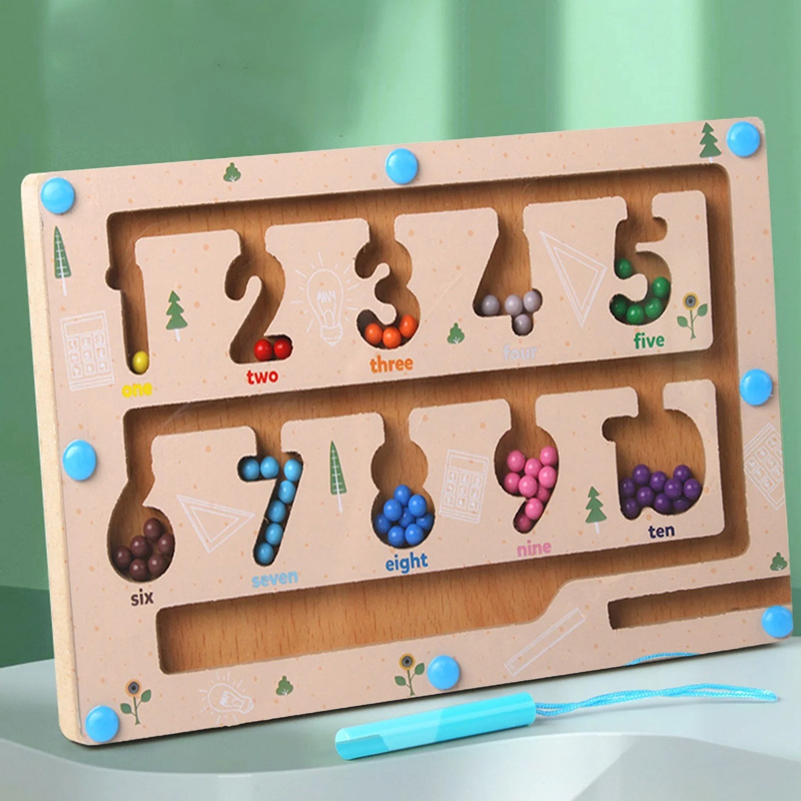 Wooden Magnetic Maze Board Game | Number Learning & Color Recognition Puzzle | H