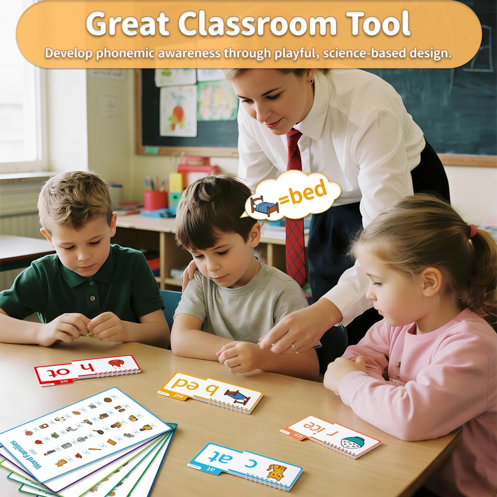 Phonics Flash Cards & Word Family Build Book, 40 Read & Rhyme Flip Books, Lea…
