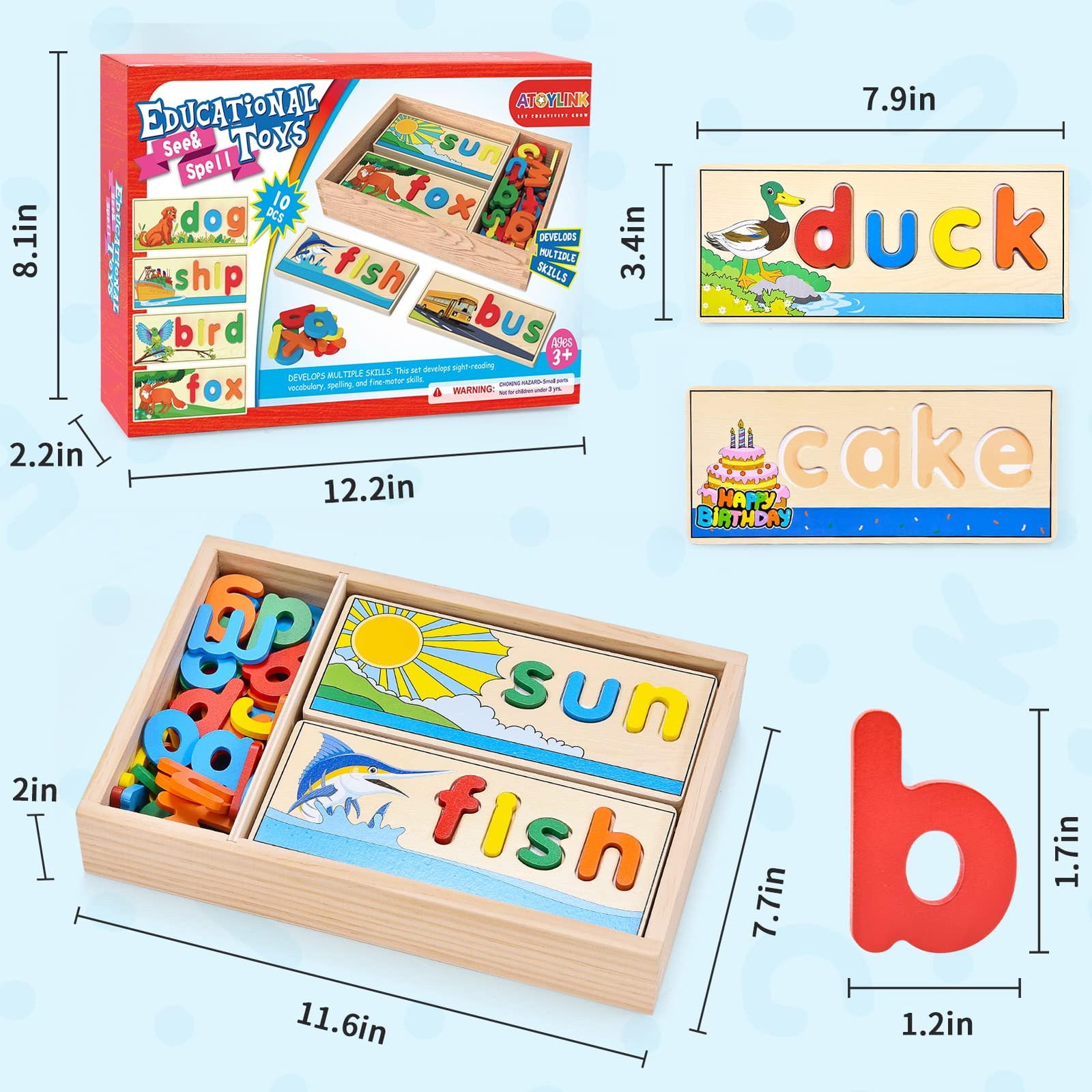 Wooden Spell Learning Toys for 2 3 4 5 Year Old Kids Match Letter Spelling Ga…