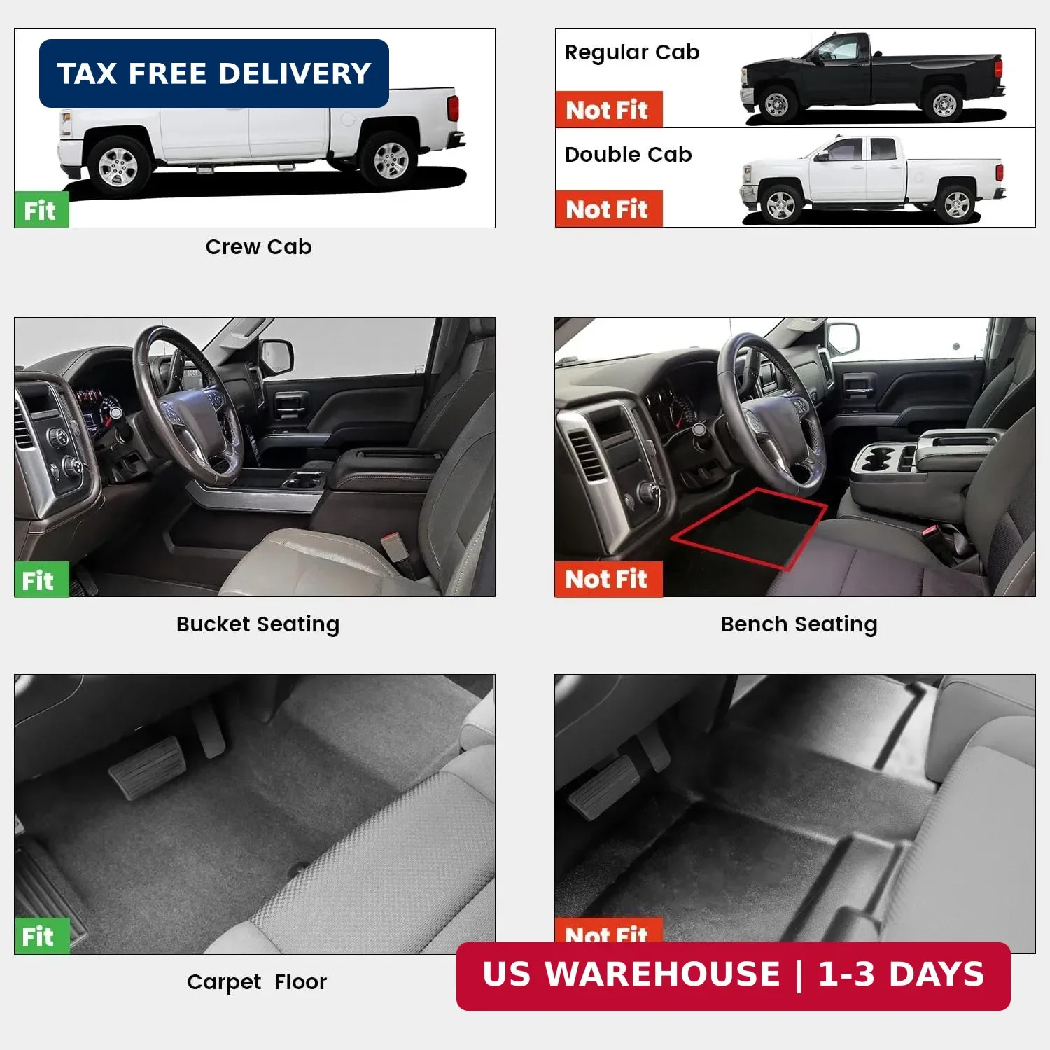 LASFIT Floor Mats 2014-2018 for Chevrolet Chevy Silverado/GMC Sierra 1500 Only C
