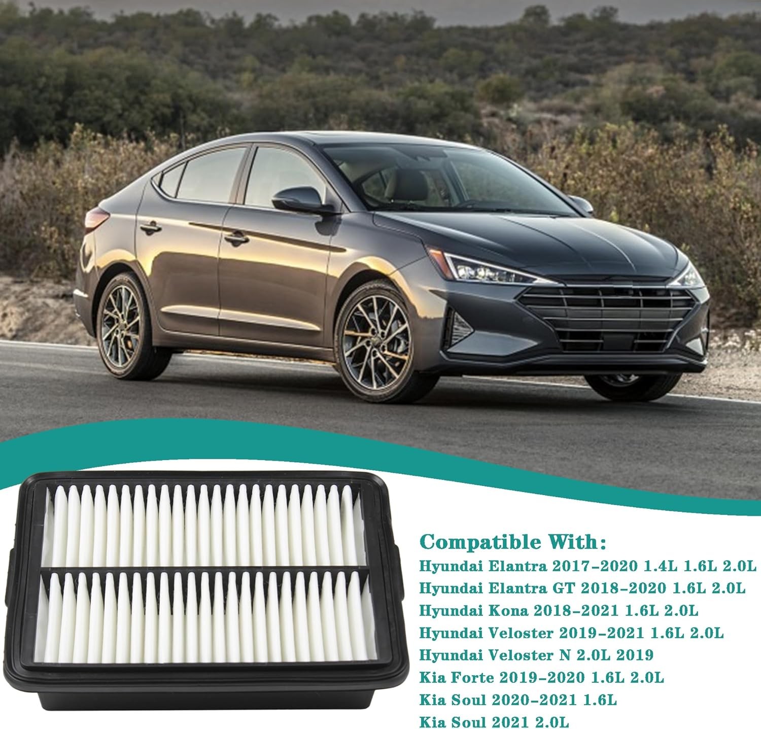 28113-F2000 Engine Air Filter – Compatible with 2017-2022 Hyundai Elantra/Elantr
