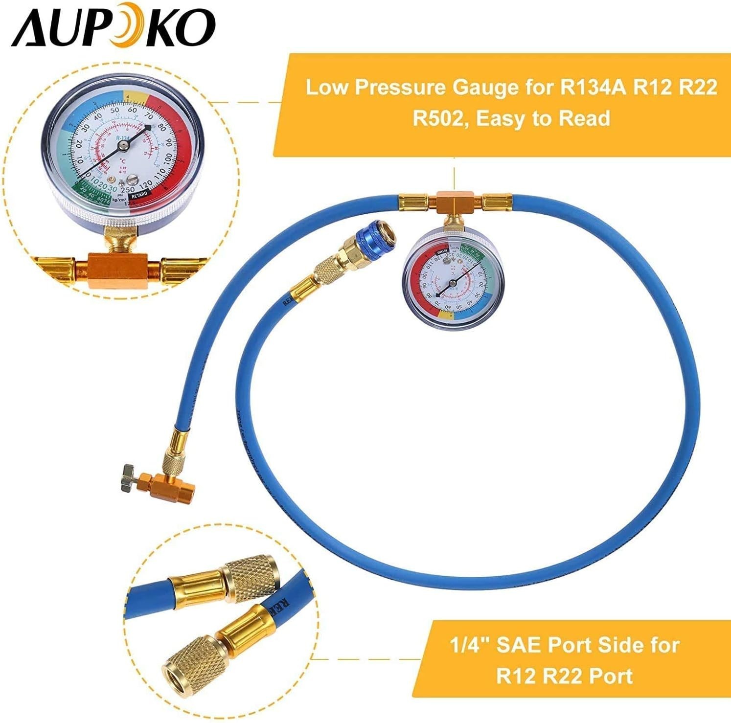 R134A Recharge Hose Kit with Gauge, 59” AC Refrigerant Recharging Hose with …