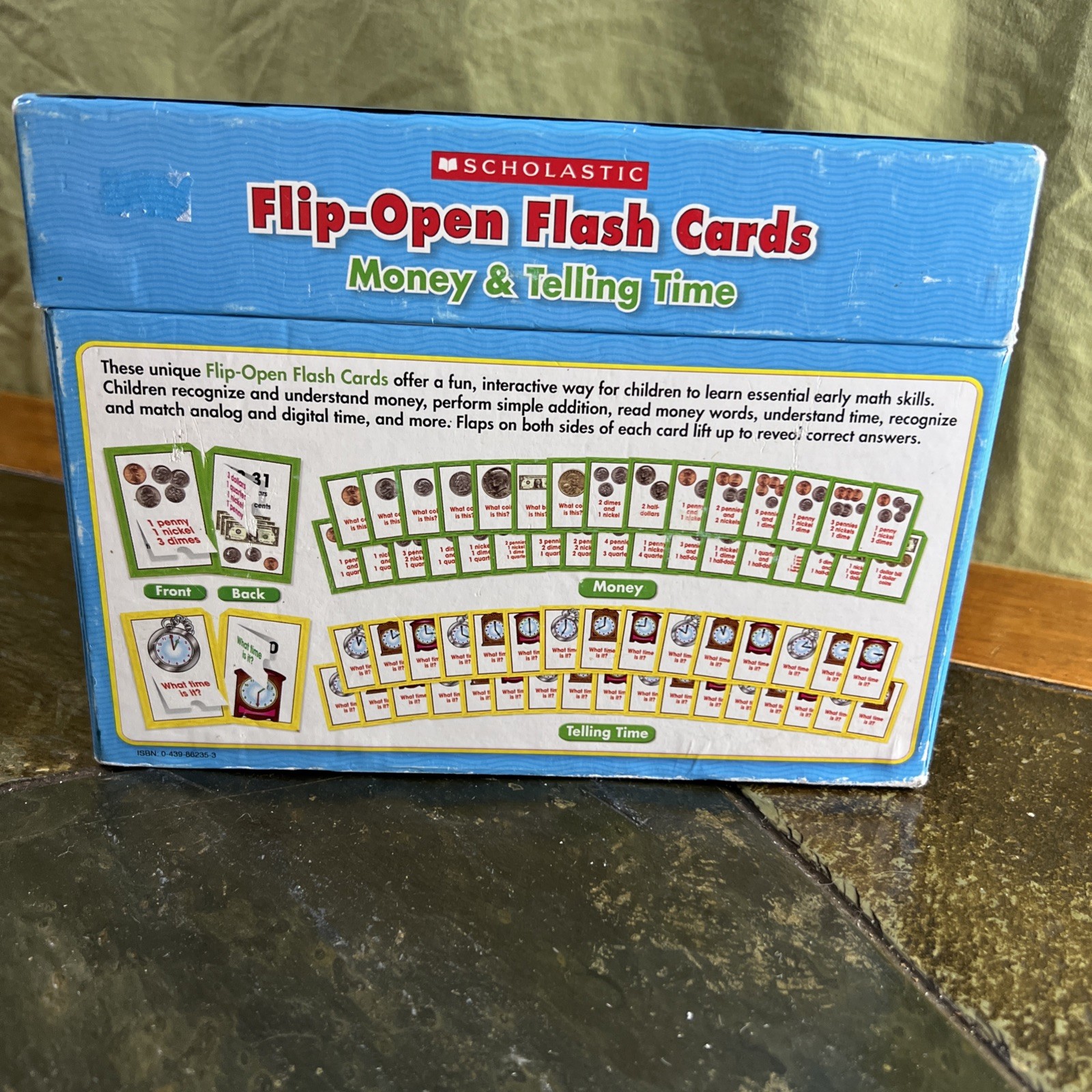 Scholastic SEALED NEW Flip-Open Flash Cards Money & Telling Time 64 Sturdy Cards