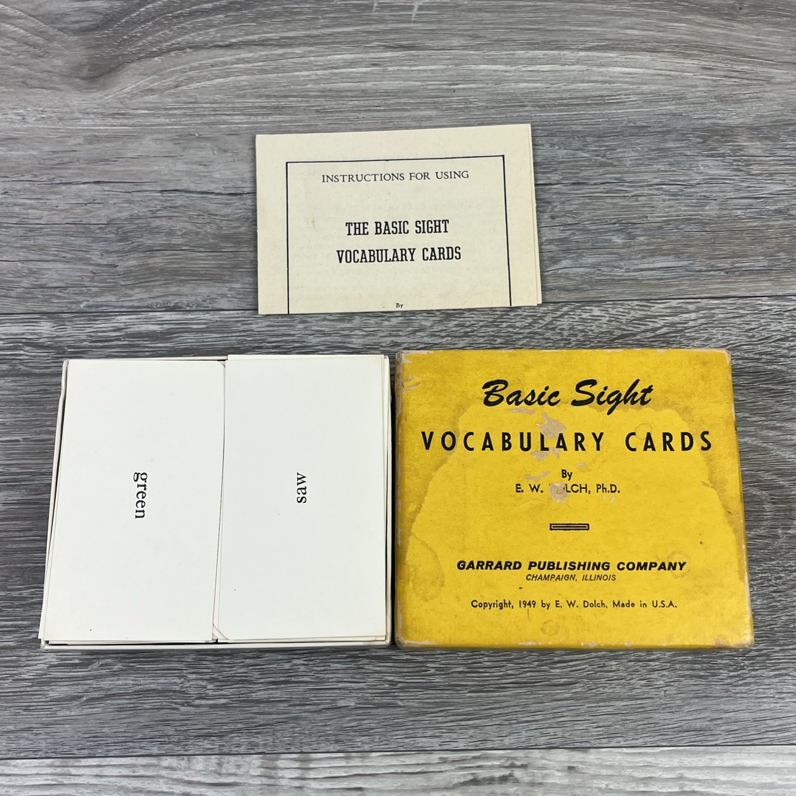 Vtg Basic Sight Vocabulary Cards By E.W. Dolch 1949 Garrard Press 1952 COMPLETE