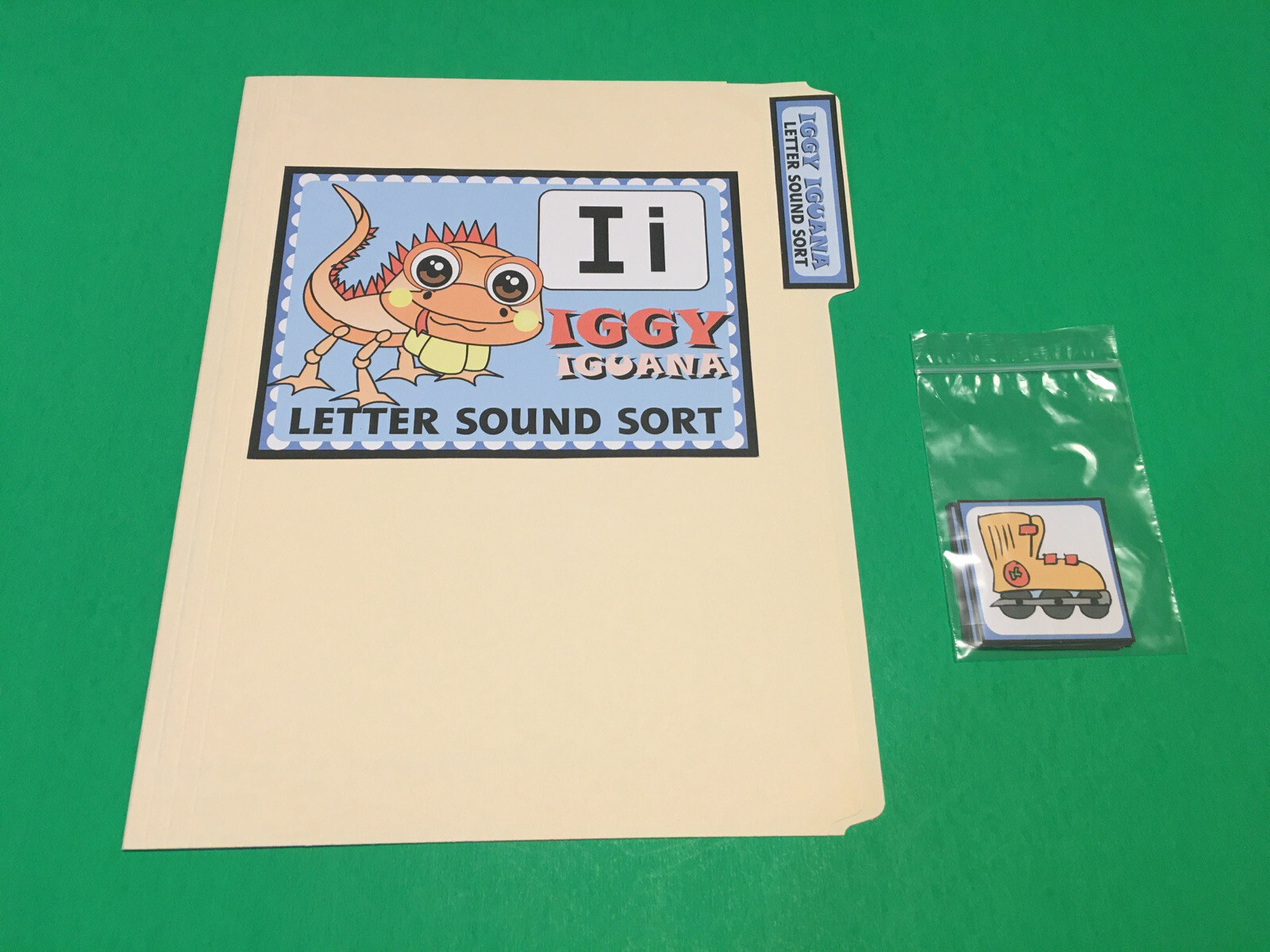 Iggy Iguana – Letter Ii – DIY File Folder game – Printed / Uncut