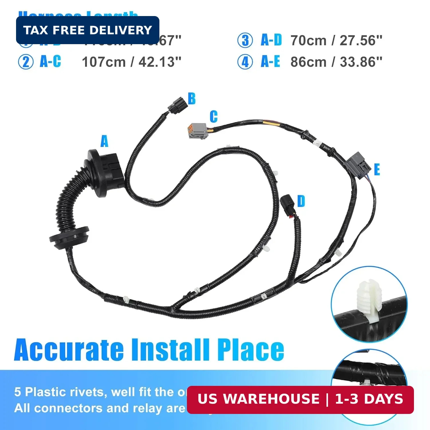 uxcell Rear Right Door Harness with Connectors for Ford F150 Crew Cab 2009-2014