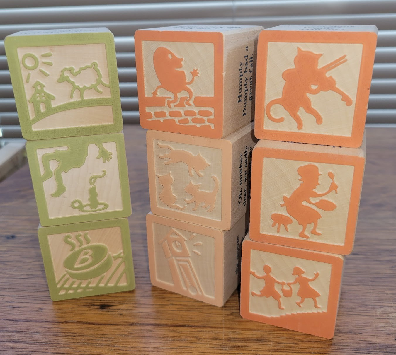 Uncle Goose Wooden Embossed NURSERY RHYMES blocks, Set of 9, Near Perfect!