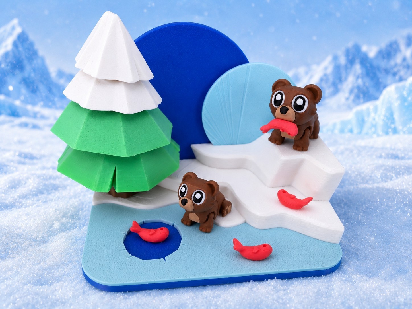 3D Printed Mumma And Baby Cub Winter Play Set