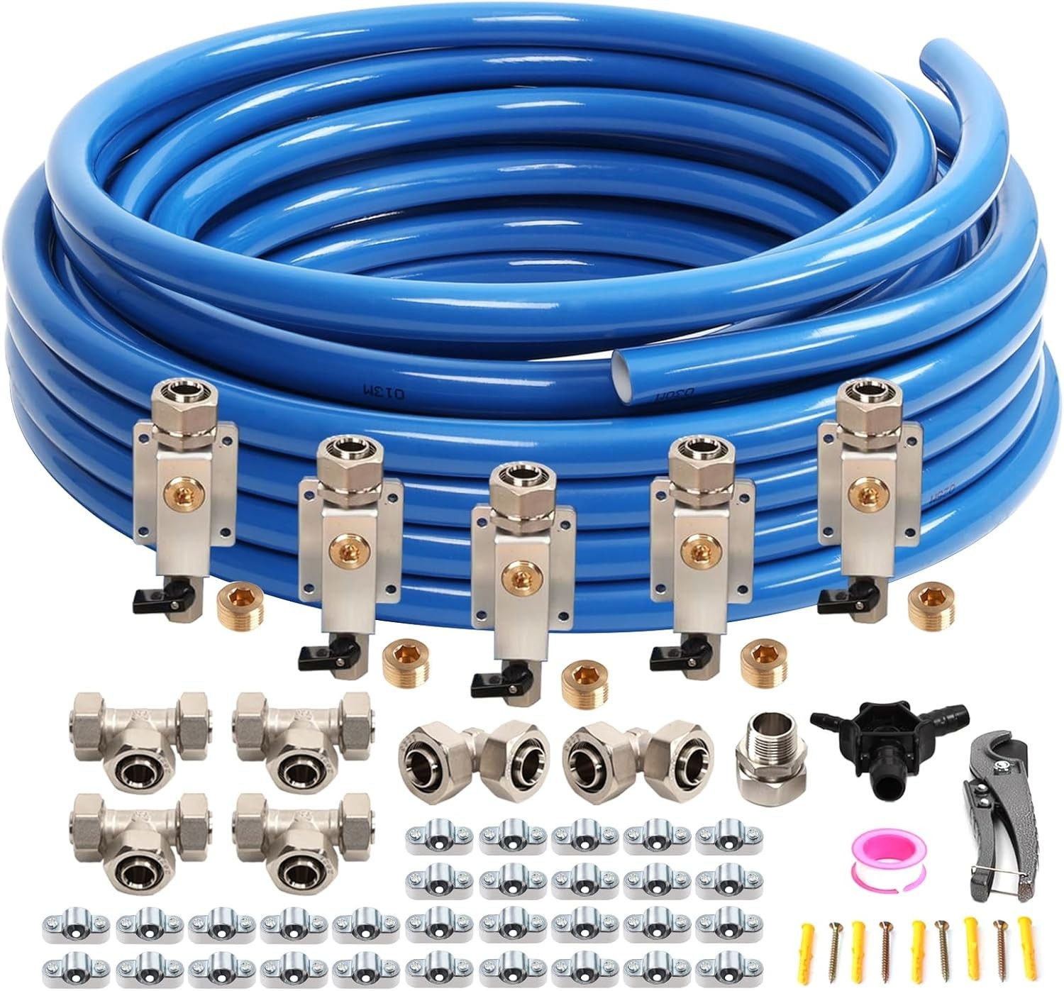 3/4″×100’&200’&300′ Compressed Air Line Kit,HDPE-Aluminum-HDPE Piping,Includes 2