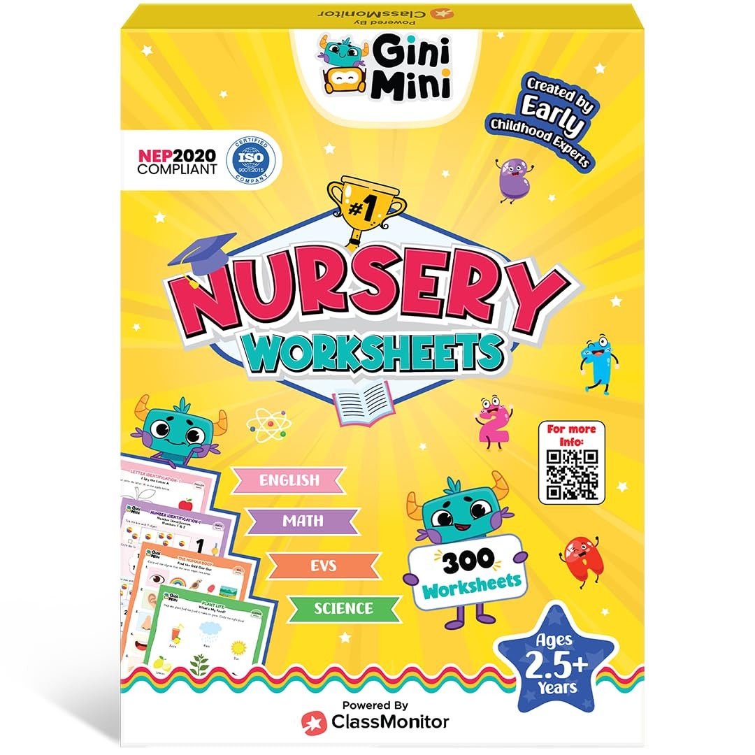 300 Nursery Worksheets (English, Maths, Science, & EVS) with Stickers & Index…