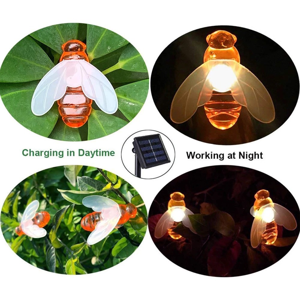 Solar Outdoor Bumble Bee Lights, 20 LED Waterproof Garden Fairy Decoration