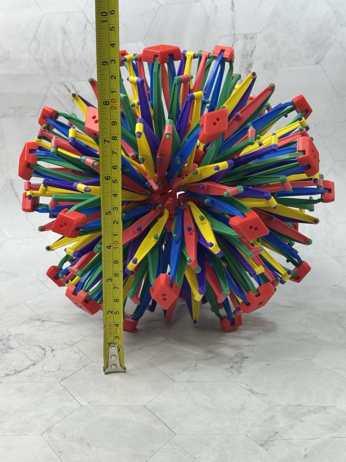 Vintage 90’s Charles Hoberman Expandable Sphere 10″ to 30” Toy Ball Retro Colors