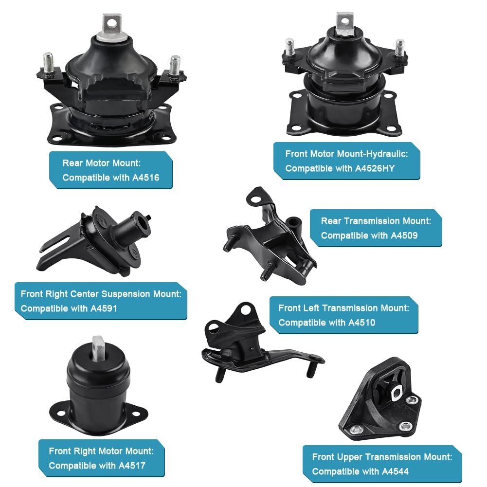 JDMON 7Pcs Engine Motor & Transmission Mount Kit Replacement for Acura Black