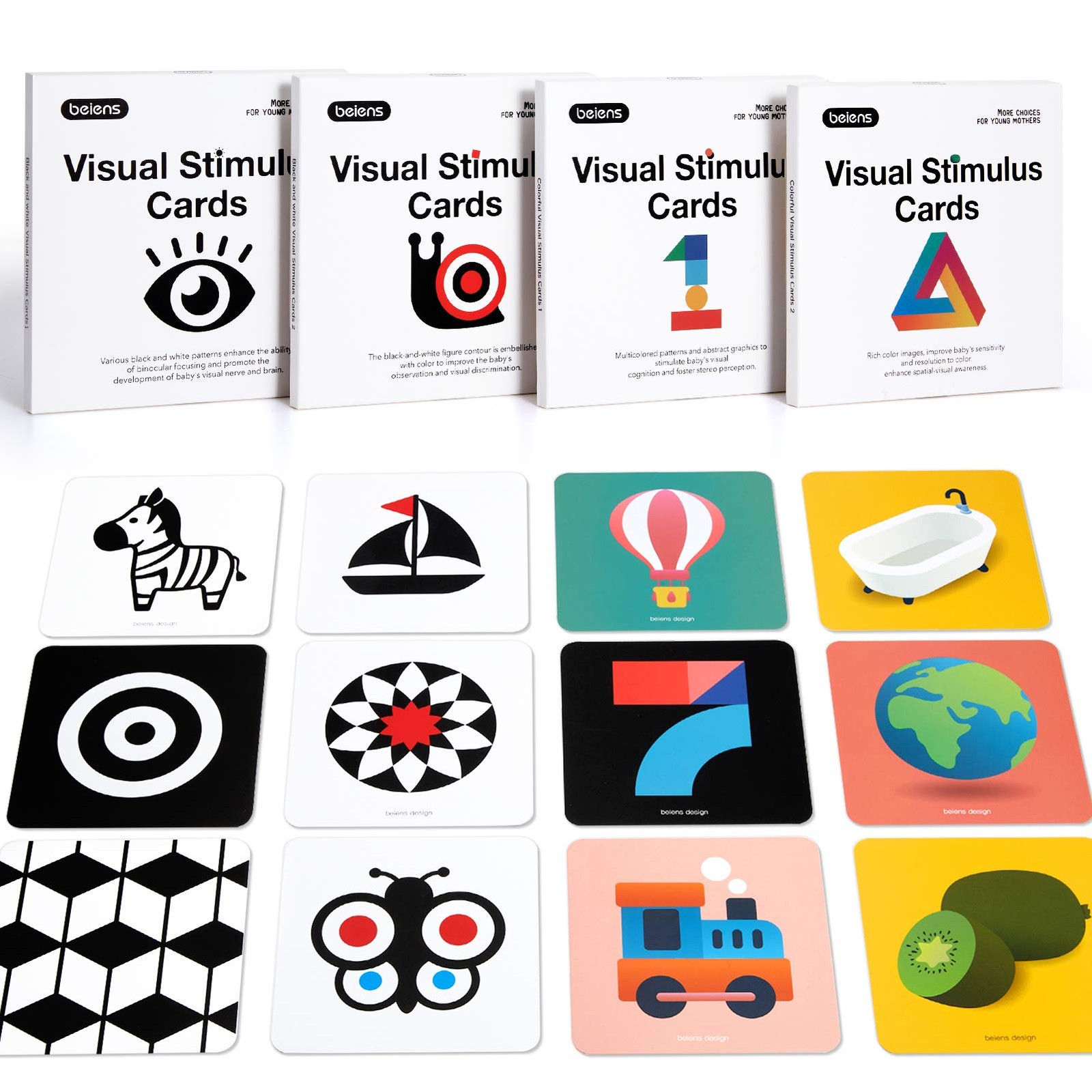 High Contrast Baby Flashcard, 80 Pcs 160 Page Black White Colorful Visual Sti…