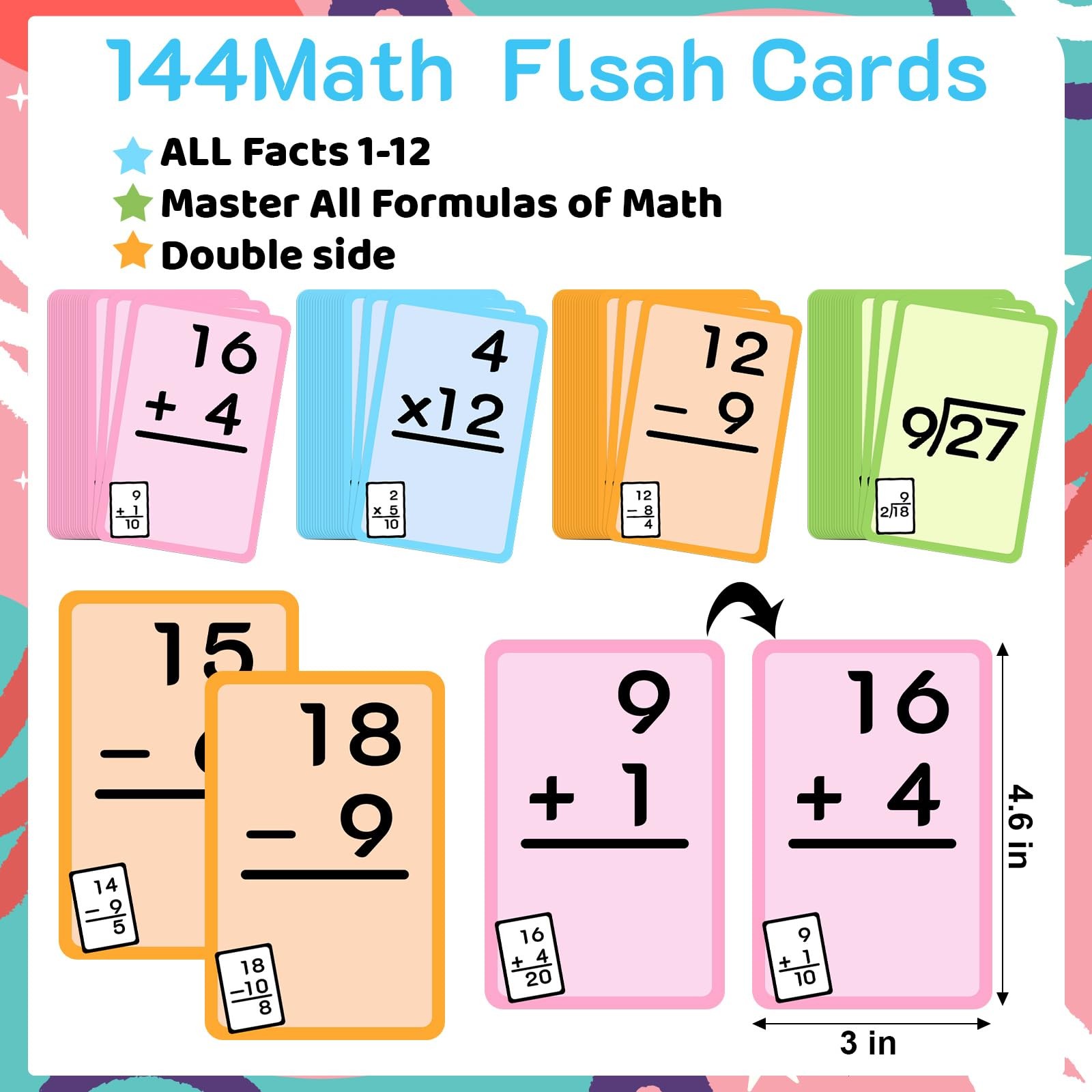 Math Flash Cards, Multiplication Division Addition Subtraction Flash Cards