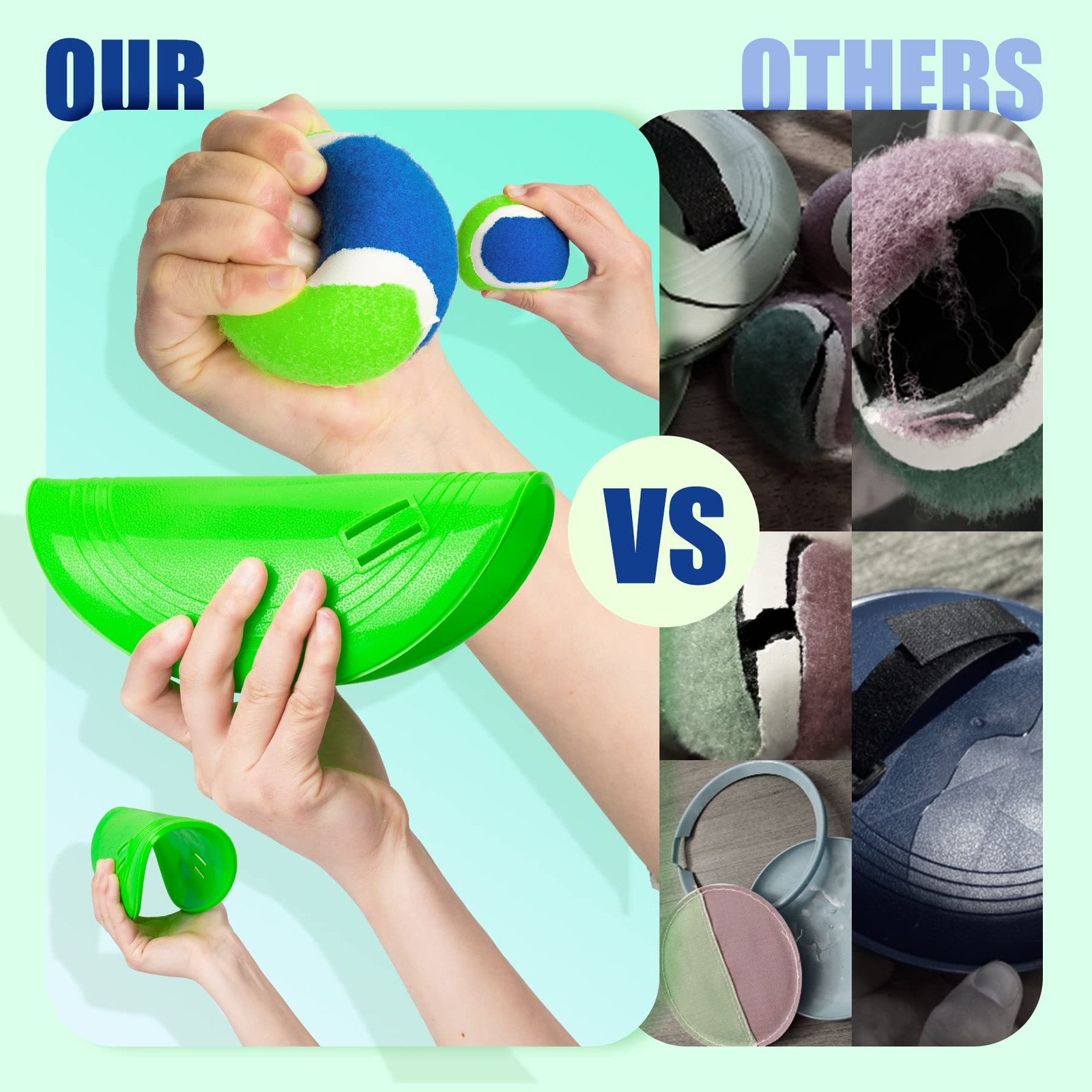 EVERICH TOY Upgraded Toss and Catch Ball Game 4 paddles 4 balls, Blue Green